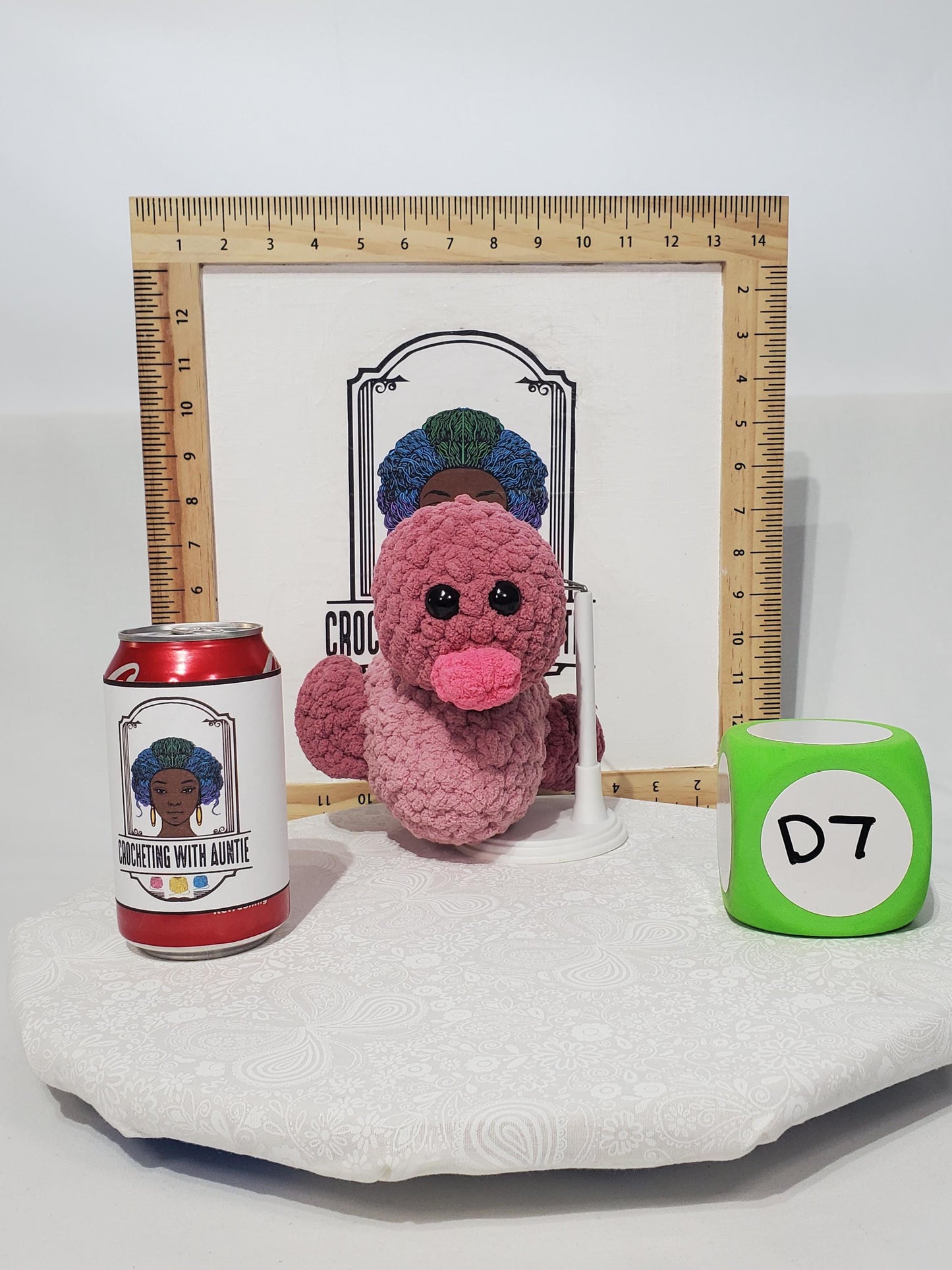 D7: Crochet stuffed animal duck, shades of pink, made with soft blanket yarn (100% polyester) and safety eyes