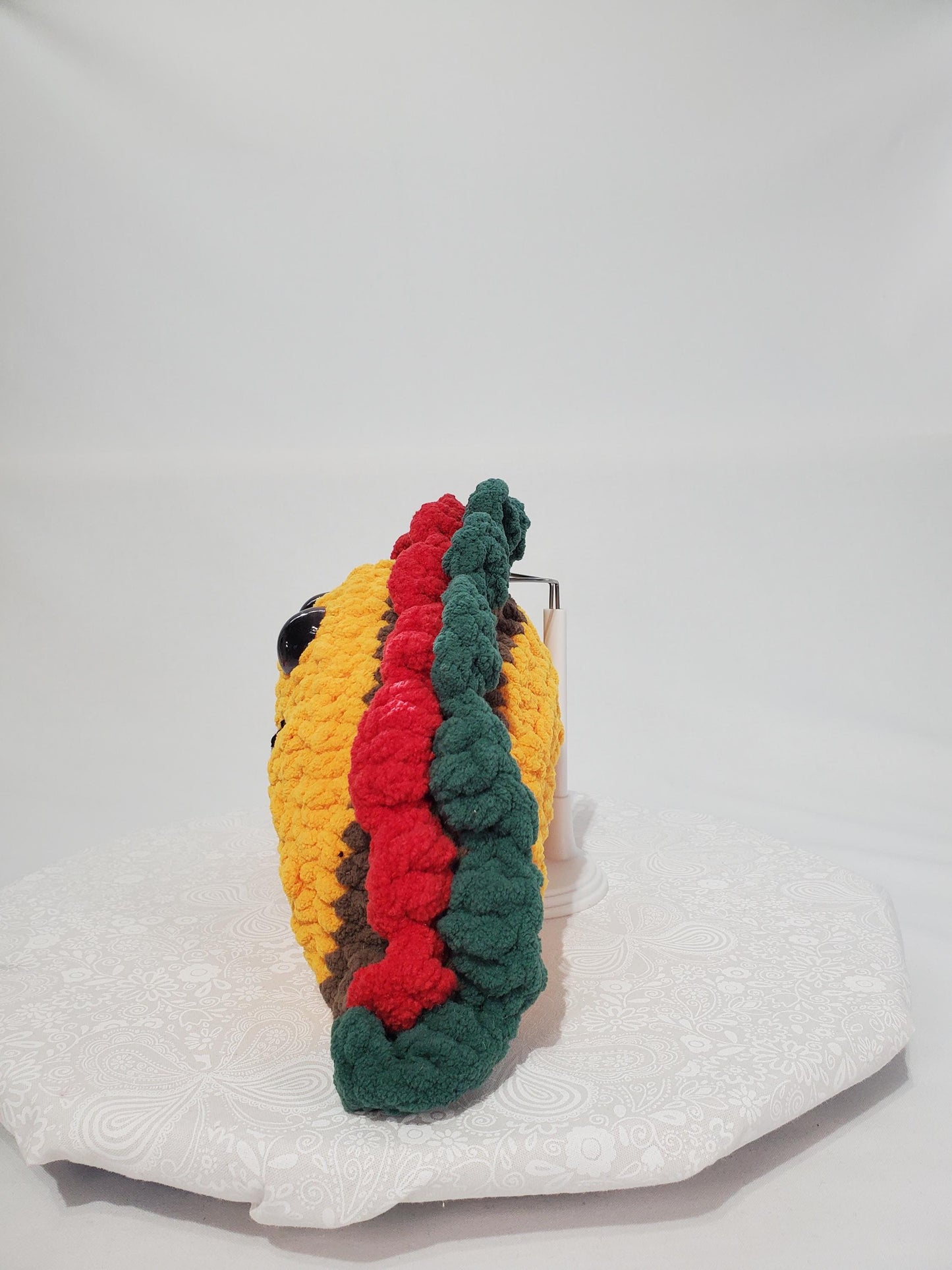 T9: Crochet Taco Stuffie / Plush Toy, made with soft blanket yarn and plastic safety eyes