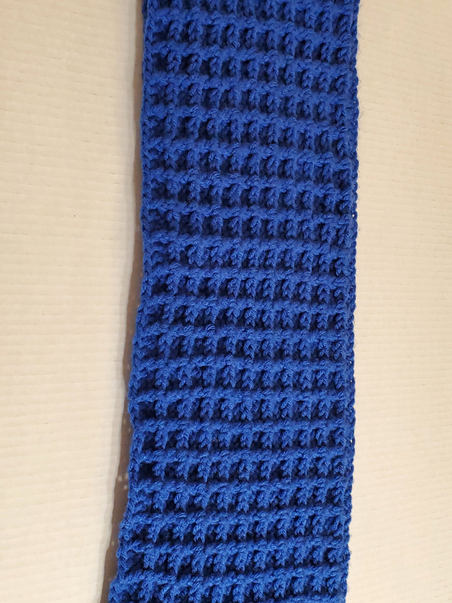 Item #70: Crochet Scarf, Blue, 5' Long 7" Wide, Made With 100% Acrylic Yarn