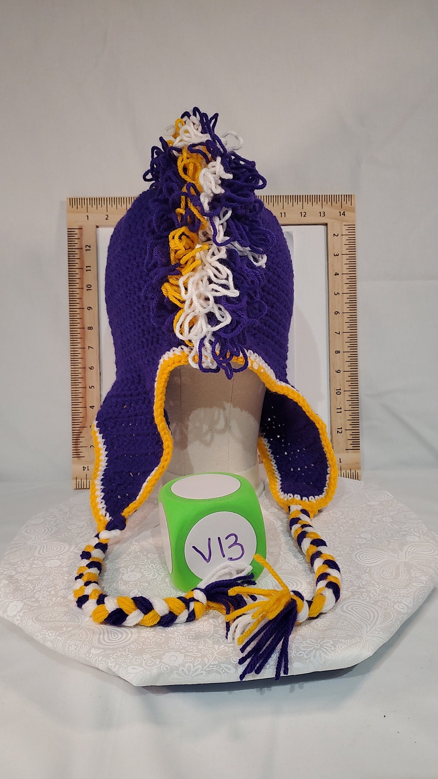 V13: Minnesota Vikings Inspired Crochet Mohawk Hat, Size Adult Extra Large, Made With 100% Acrylic Yarn