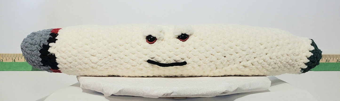 J11 - Crochet Joint / Doobie, White 100% polyester soft blanket yarn, has safety eyes, approx. 26"x 5", 13 oz