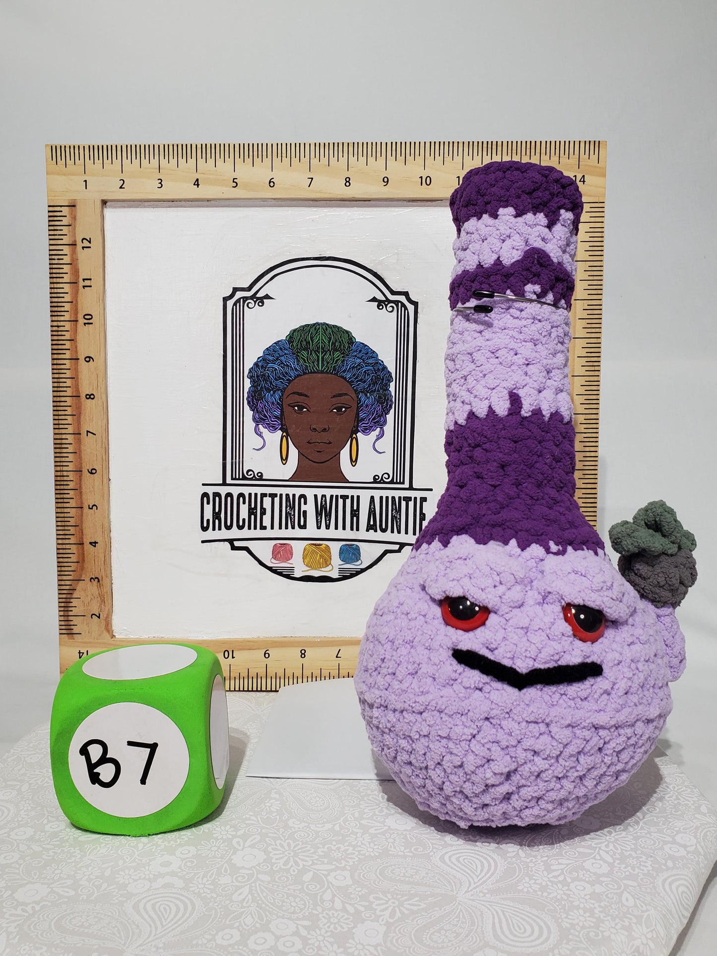 B7: Crochet Bong, Dark and Light Purple, made with 100% polyester, soft blanket yarn, approx. 13" x 6", 8 oz