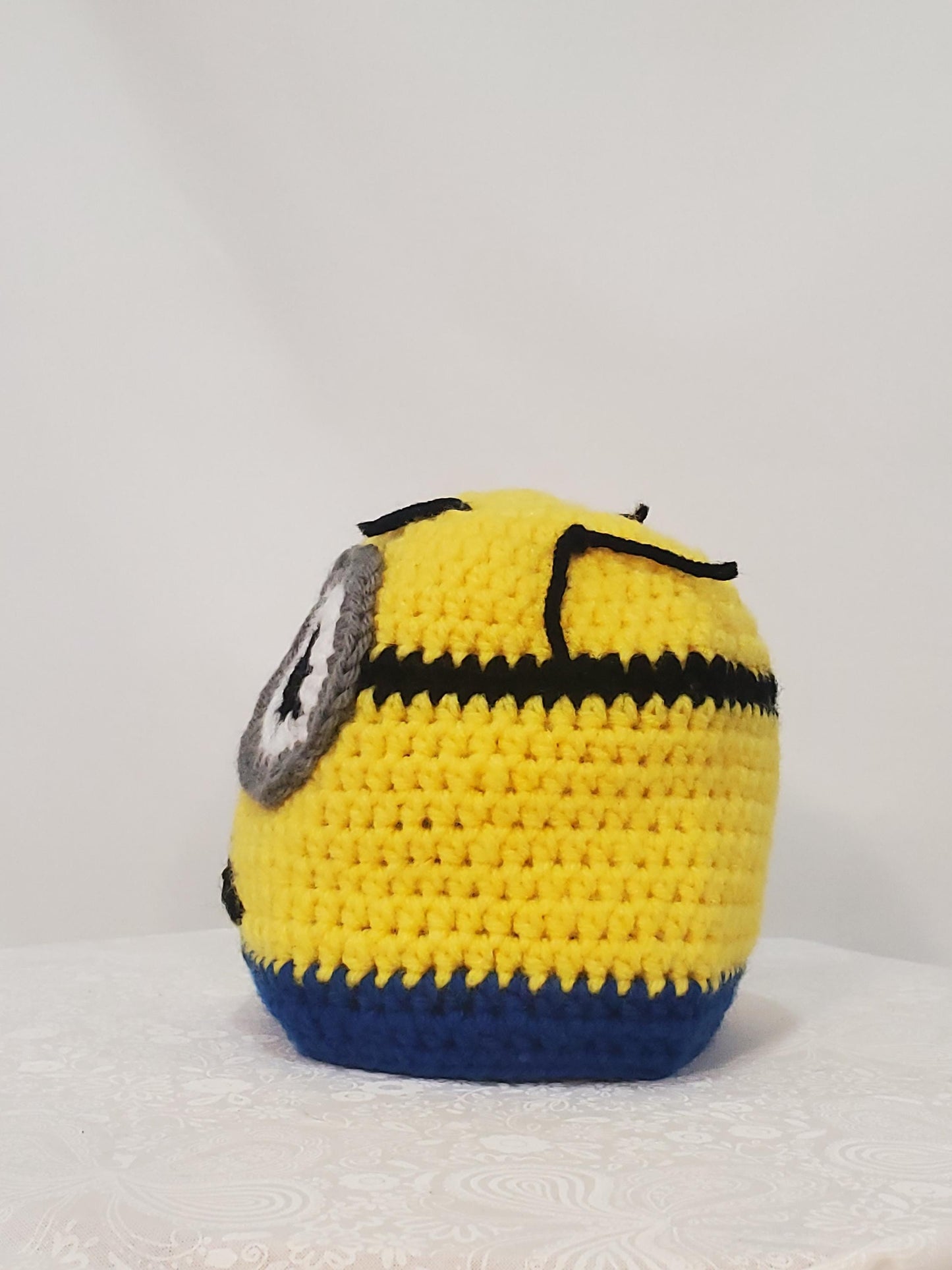Item #23: Crochet Minion Inspired Hat, Size 6-12 Months, Made From 100% Acrylic Yarn