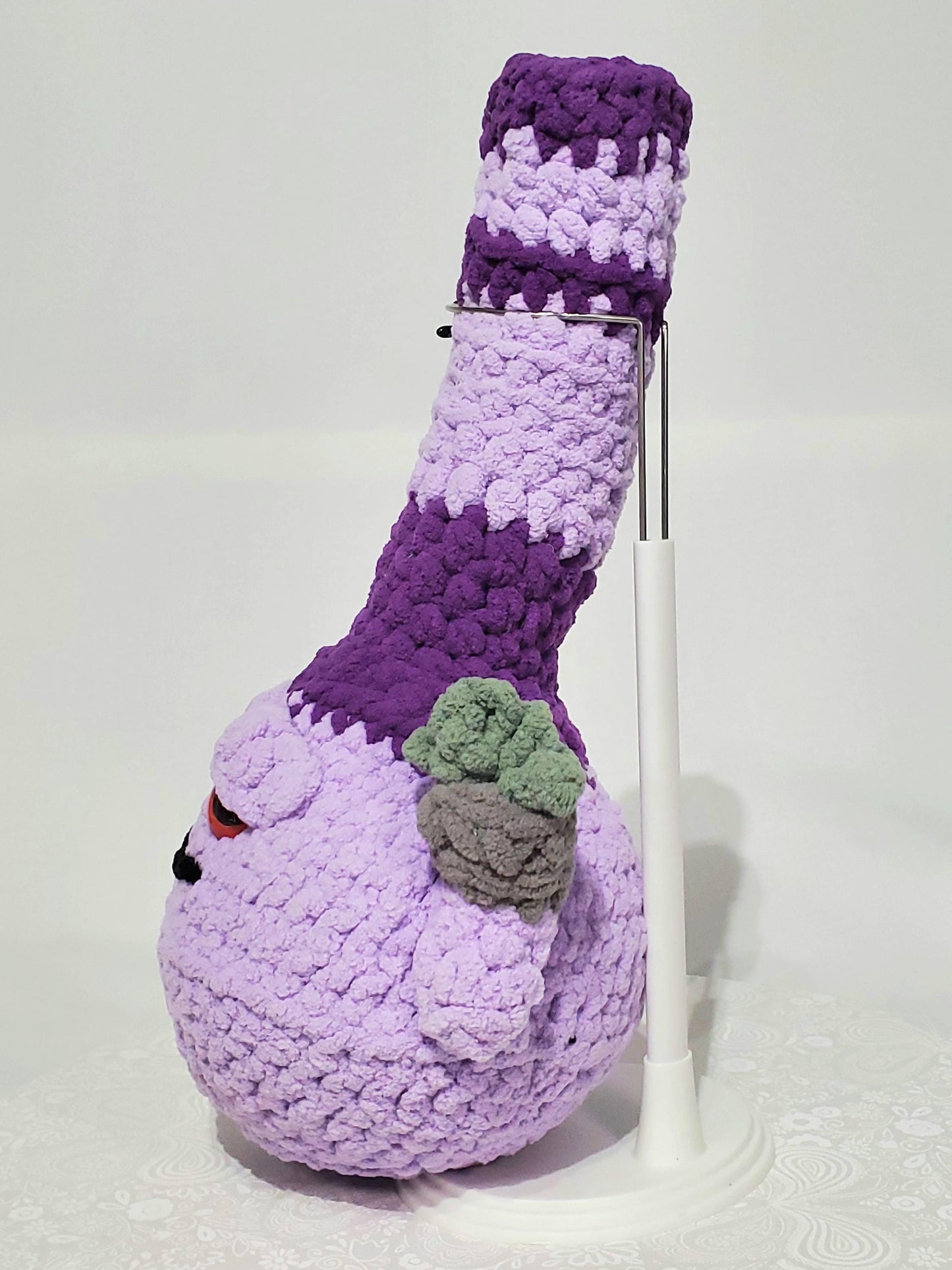 B7: Crochet Bong, Dark and Light Purple, made with 100% polyester, soft blanket yarn, approx. 13" x 6", 8 oz