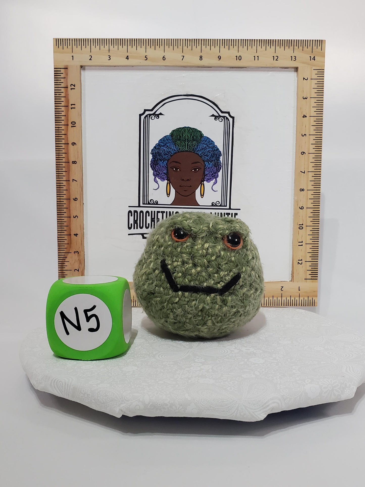 N5: Crochet 420 Nugget, approx. 5x5, made with acrylic and polyester yarn and safety eyes