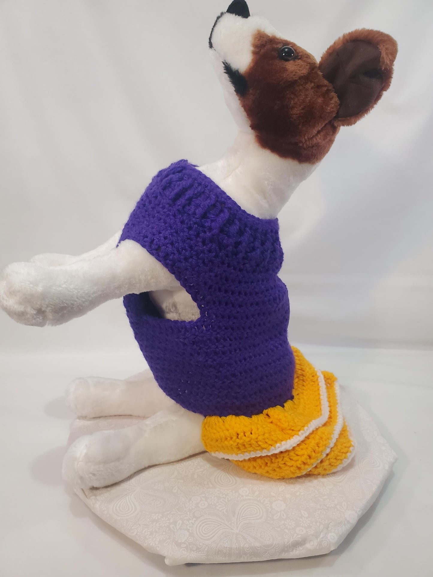 V18: MN Vikings Inspired Dog Dress with Ruffles for a small dog