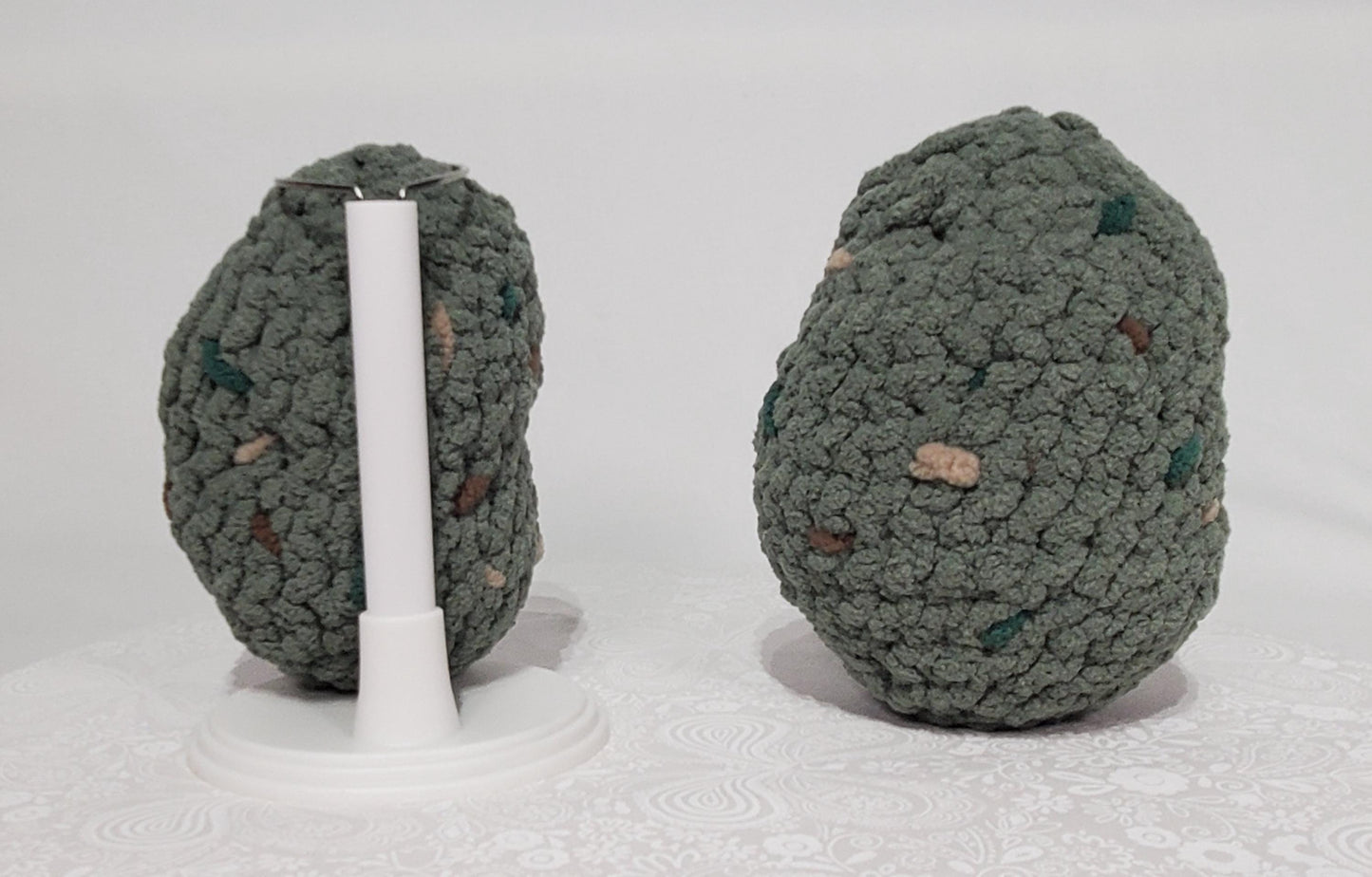 N1: 2 Crochet 420 Nuggets, approx. 4" & 5" tall, made with acrylic and polyester yarn, polyester fiber fill and safety eyes, approx. 5 oz