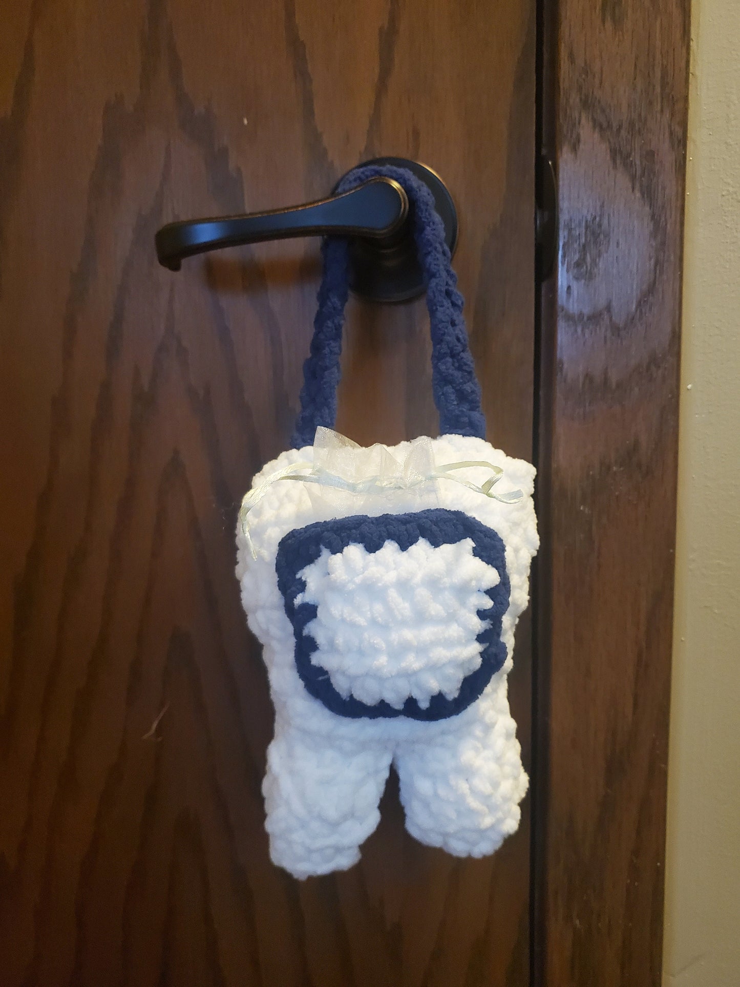 Tooth fairy Pillow, with pocket, hang on door, made with extra soft 100% polyester yarn