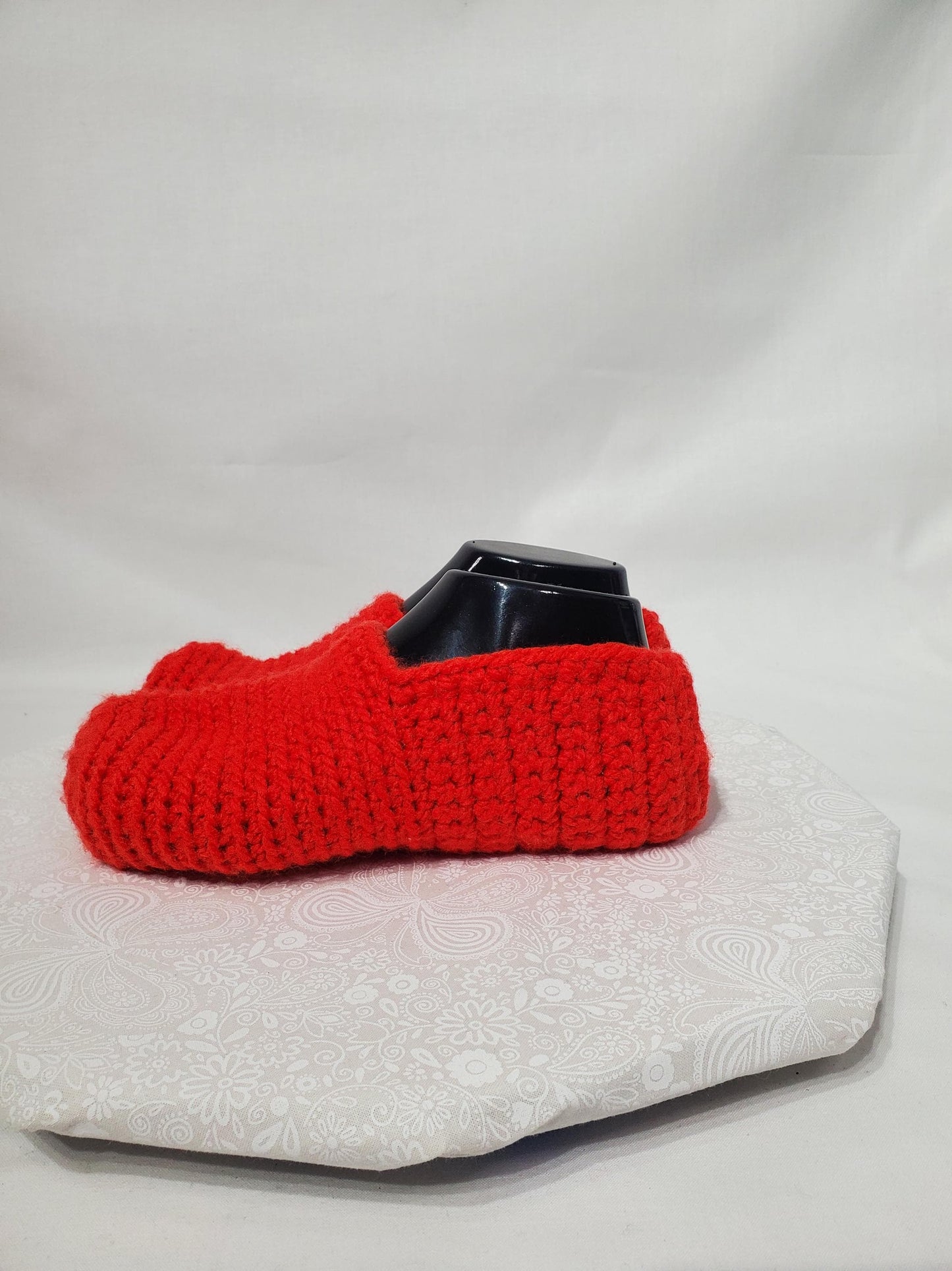Item #7: Crochet slippers, Orange, size women's 5/6, made with 100% acrylic yarn