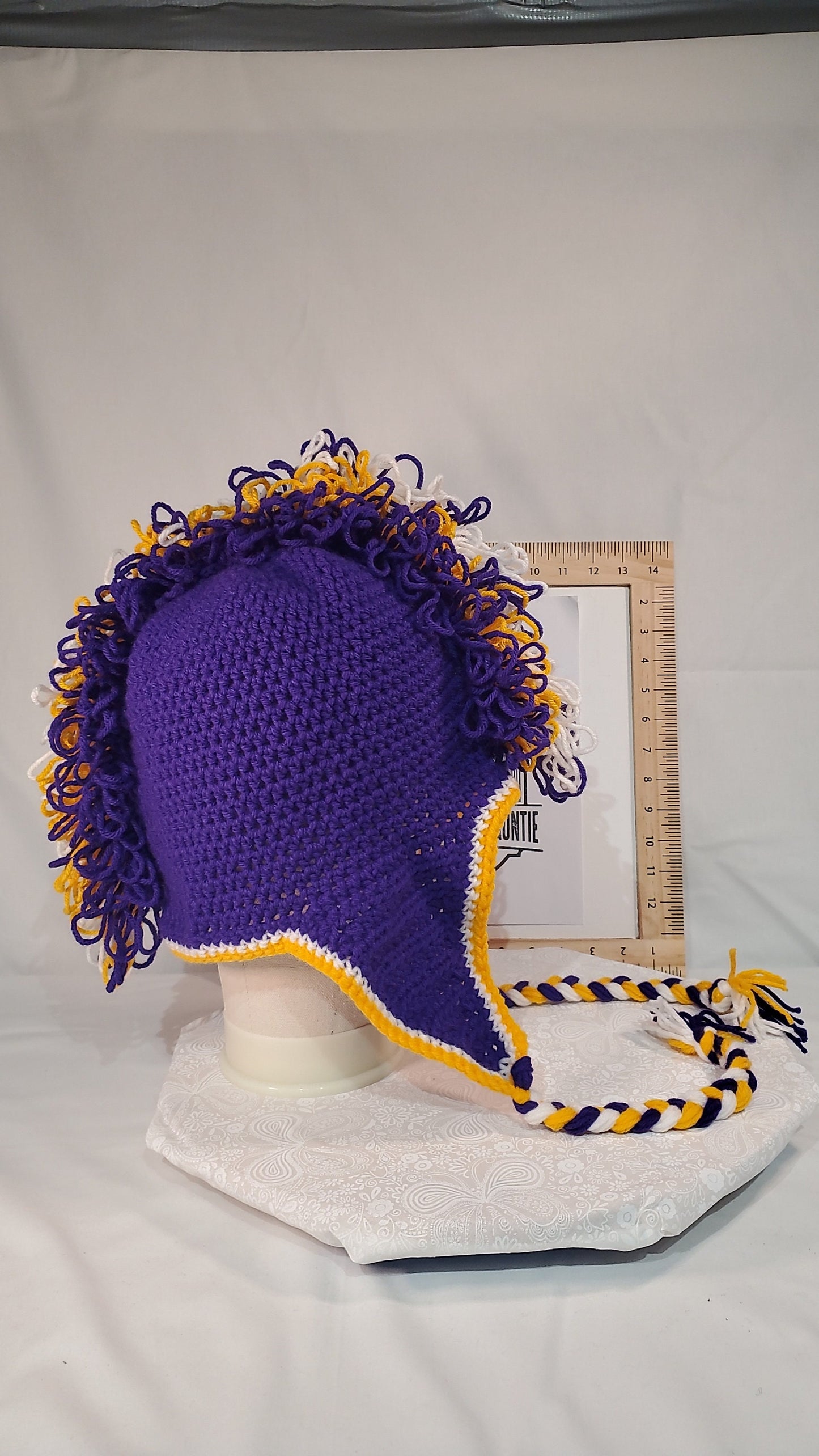 V13: Minnesota Vikings Inspired Crochet Mohawk Hat, Size Adult Extra Large, Made With 100% Acrylic Yarn