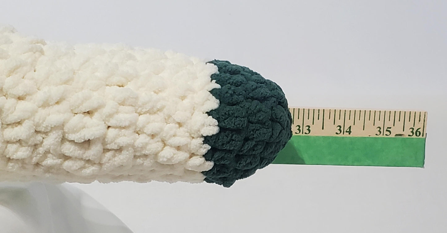 J10 - Crochet Joint / Doobie, White 100% polyester soft blanket yarn, has safety eyes, approx. 30"x 4", 14 oz