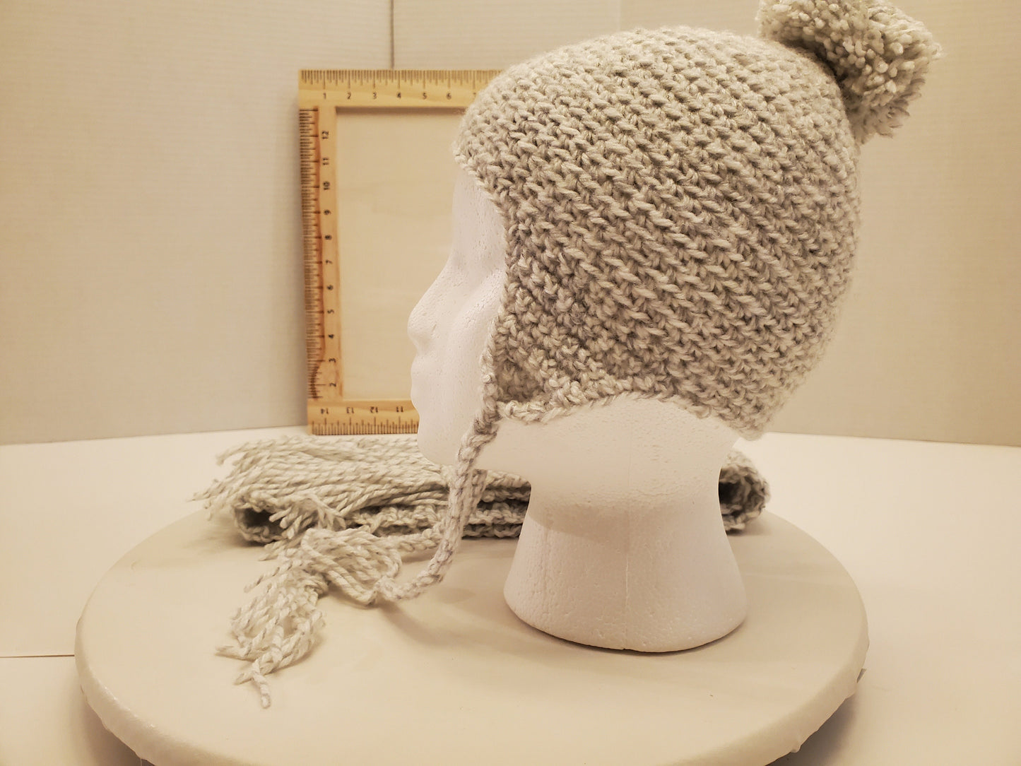 Item #91: Crochet Hat And Scarf Set, Gray And White, 40" Long, 4" Wide, Size Toddler (1y To 3y), Made With 100% Acrylic Yarn
