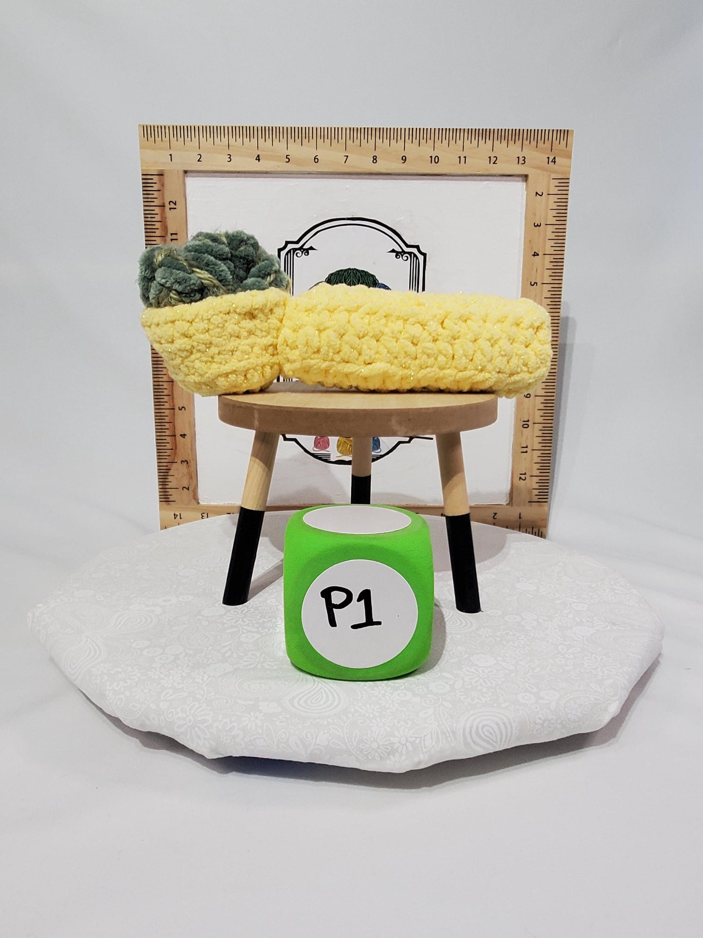 P1: Crochet Pipe, Yellow, made with soft 100% polyester yarn, approx. 14" long