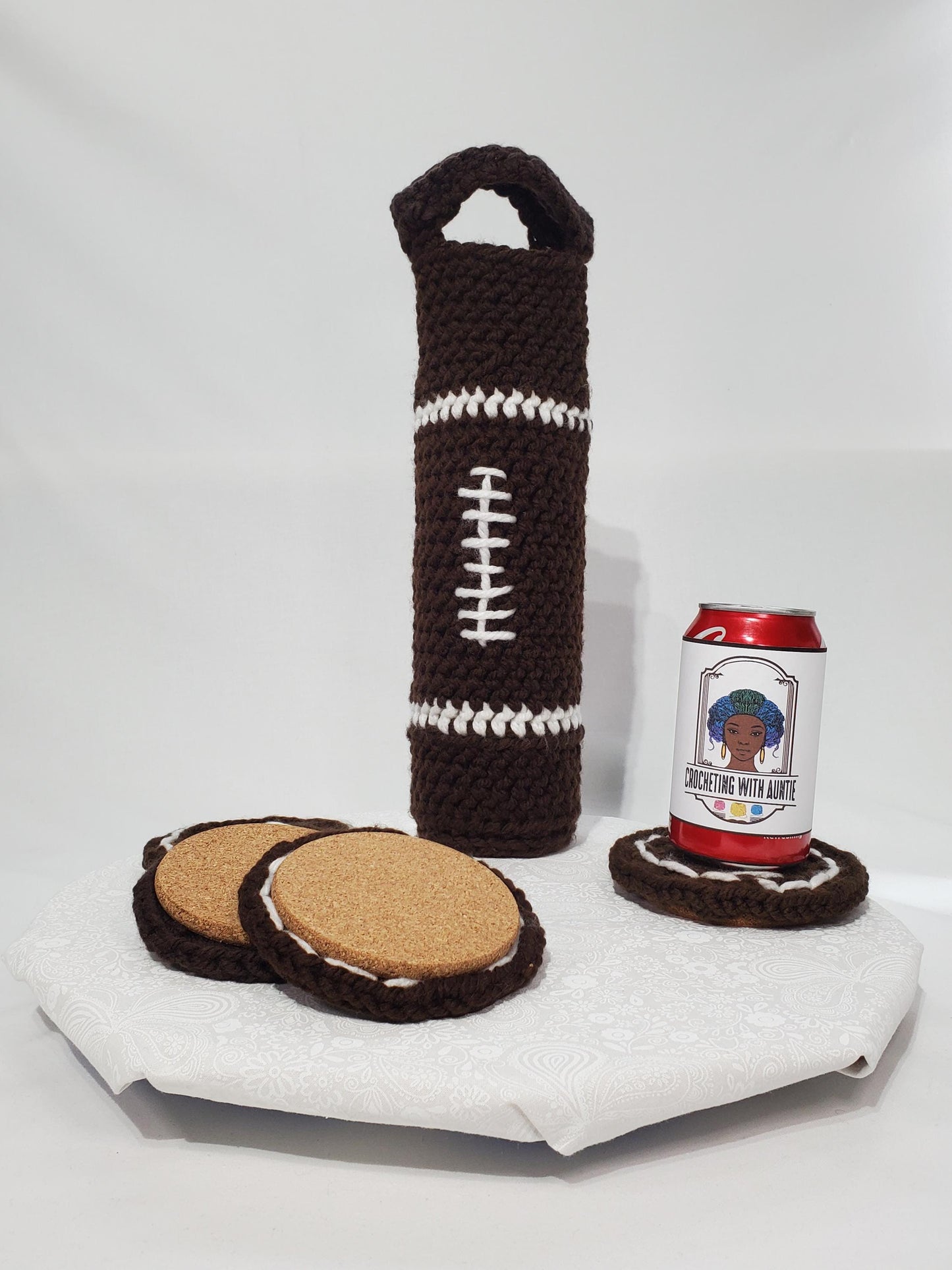C6: Football Wine Cozy and Coaster Set