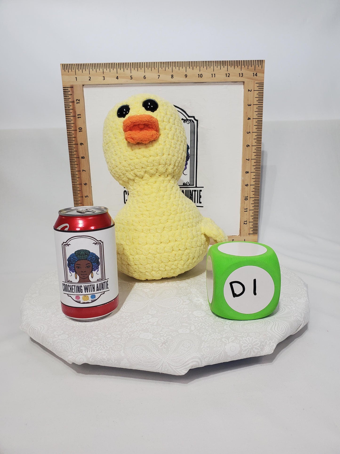 D1: Crochet duck / chick stuffed animal, made with soft blanket yarn (100% Polyester) and safety eyes