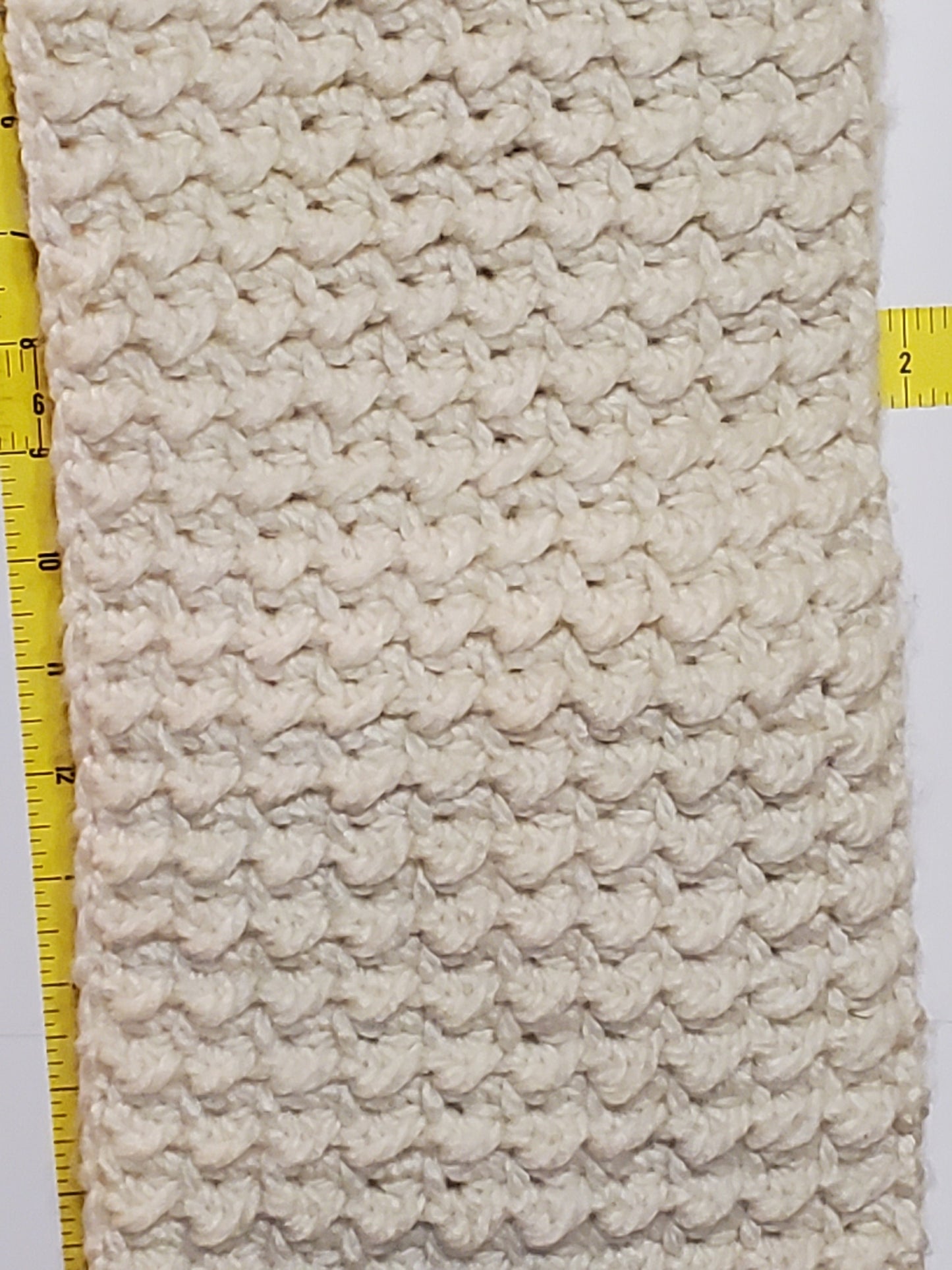 Item #98: Crochet Scarf, Off White, 5' Long, 7 And A 1/2 Inches Wide, Made With Extra Soft And Chunky 100% Acrylic Yarn