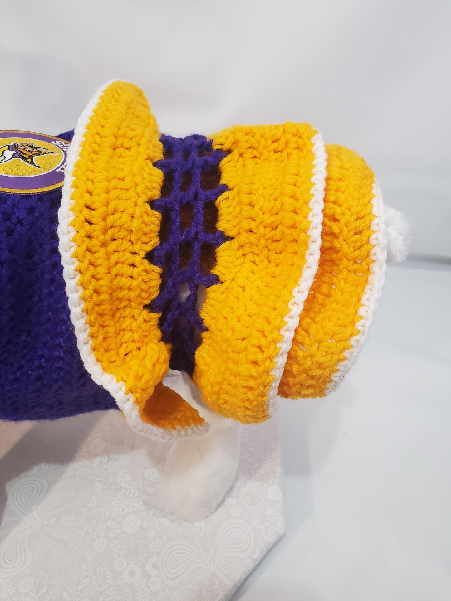 V18: MN Vikings Inspired Dog Dress with Ruffles for a small dog