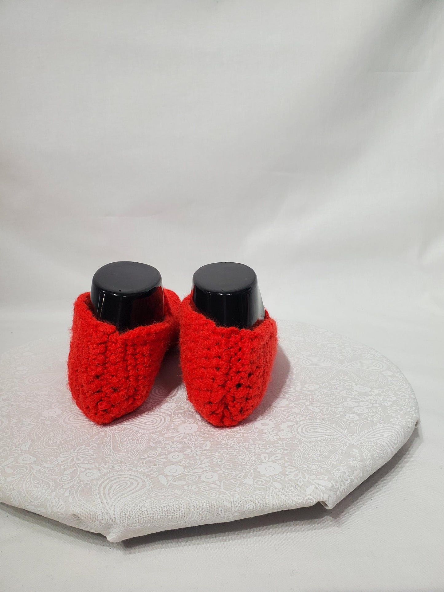 Item #7: Crochet slippers, Orange, size women's 5/6, made with 100% acrylic yarn