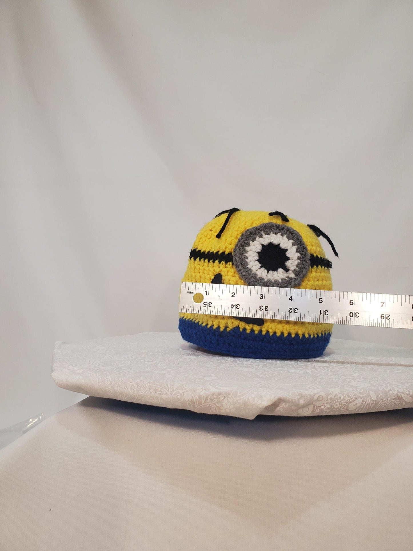 Item #23: Crochet Minion Inspired Hat, Size 6-12 Months, Made From 100% Acrylic Yarn