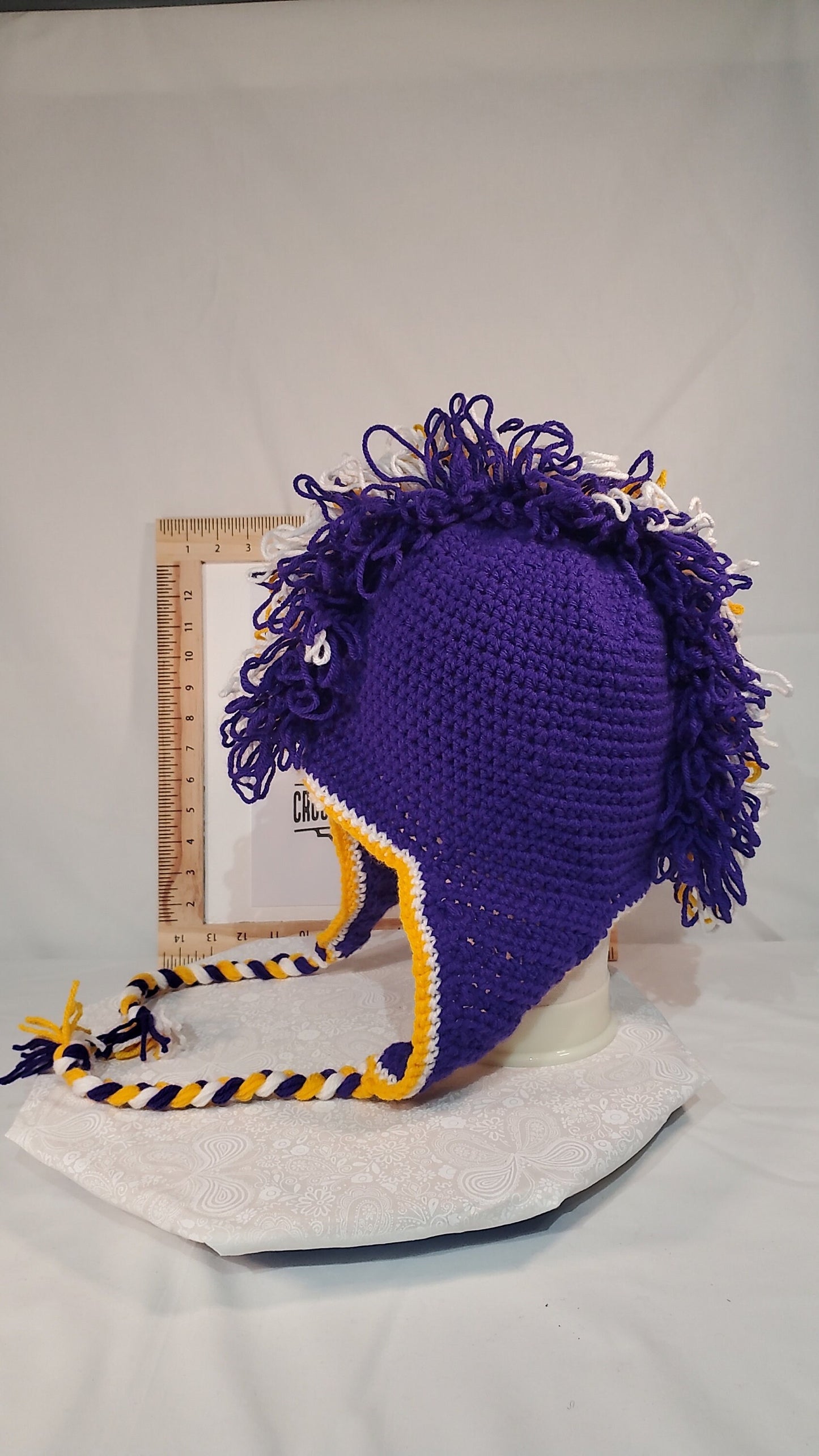 V13: Minnesota Vikings Inspired Crochet Mohawk Hat, Size Adult Extra Large, Made With 100% Acrylic Yarn