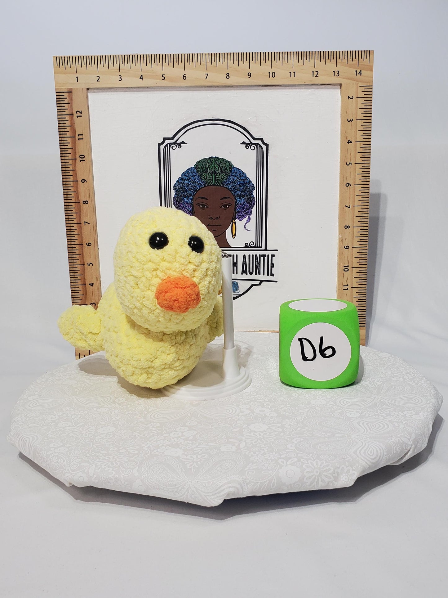 D6: Crochet stuffed animal duck, made with soft blanket yarn (100% polyester) and safety eyes
