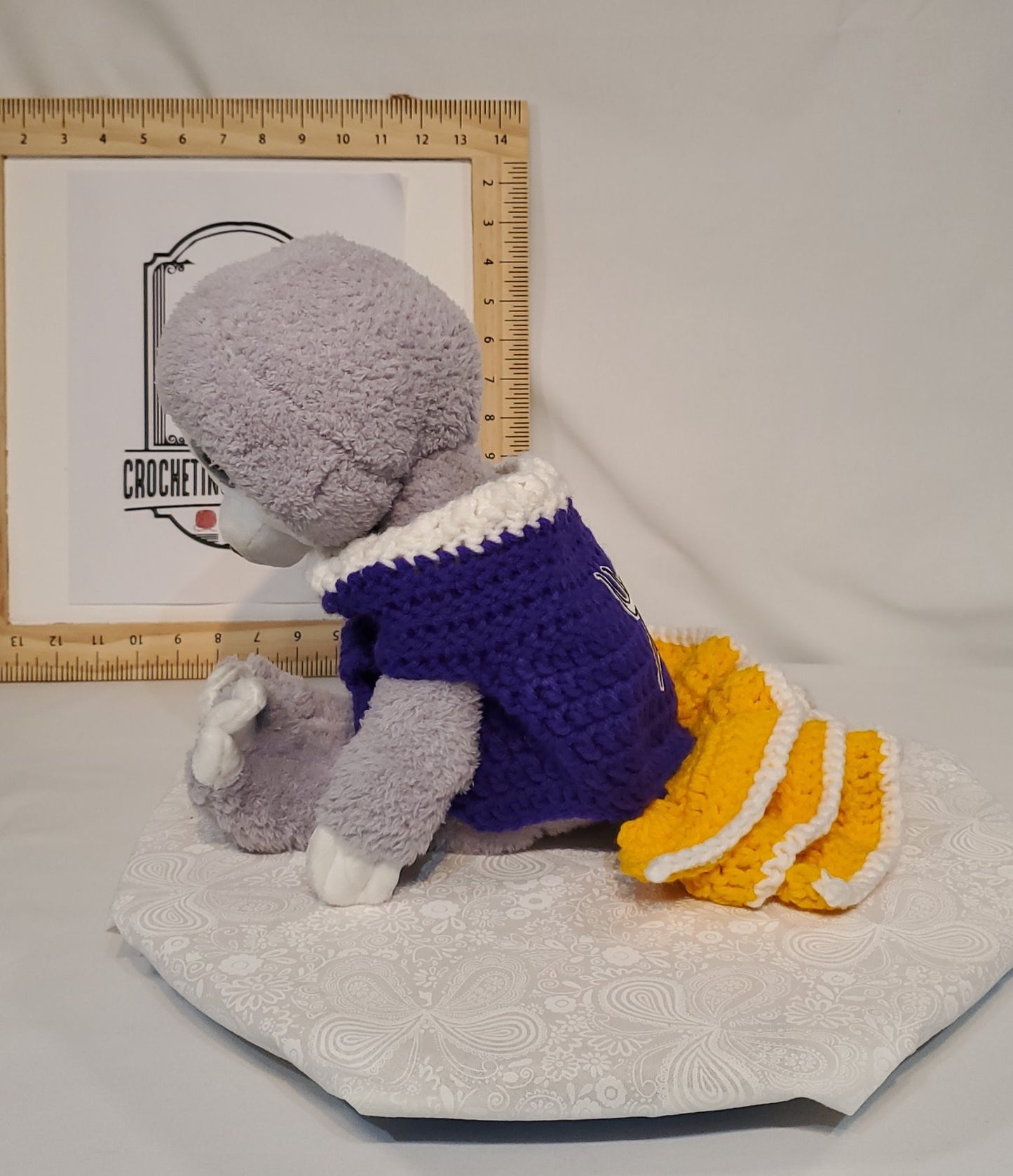V19: MN Vikings Inspired Dog Dress with Ruffles for a medium sized dog