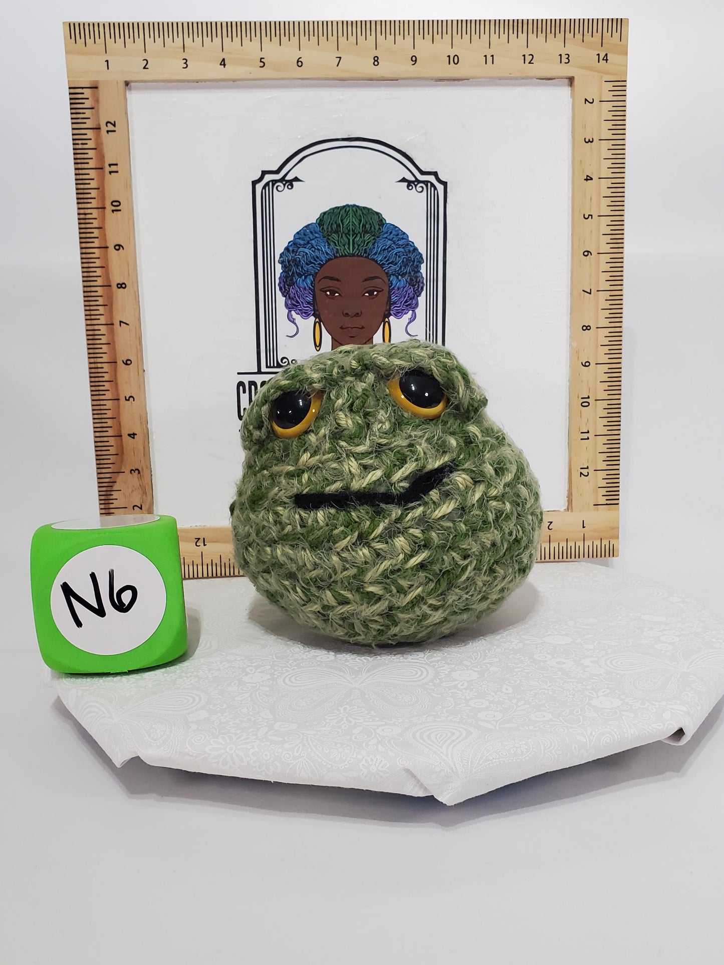 N6: Crochet 420 Nugget made with acrylic and polyester yarn, safety eyes and polyester fiber fill, approx. 7x7, approx. 10 oz.
