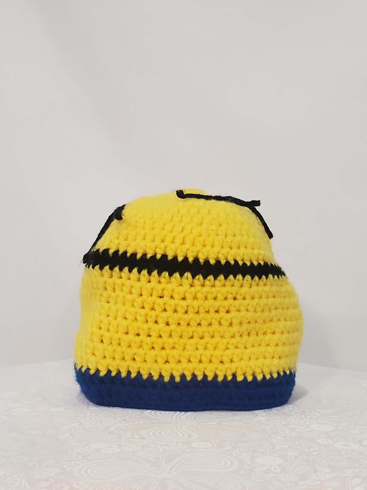 Item #23: Crochet Minion Inspired Hat, Size 6-12 Months, Made From 100% Acrylic Yarn