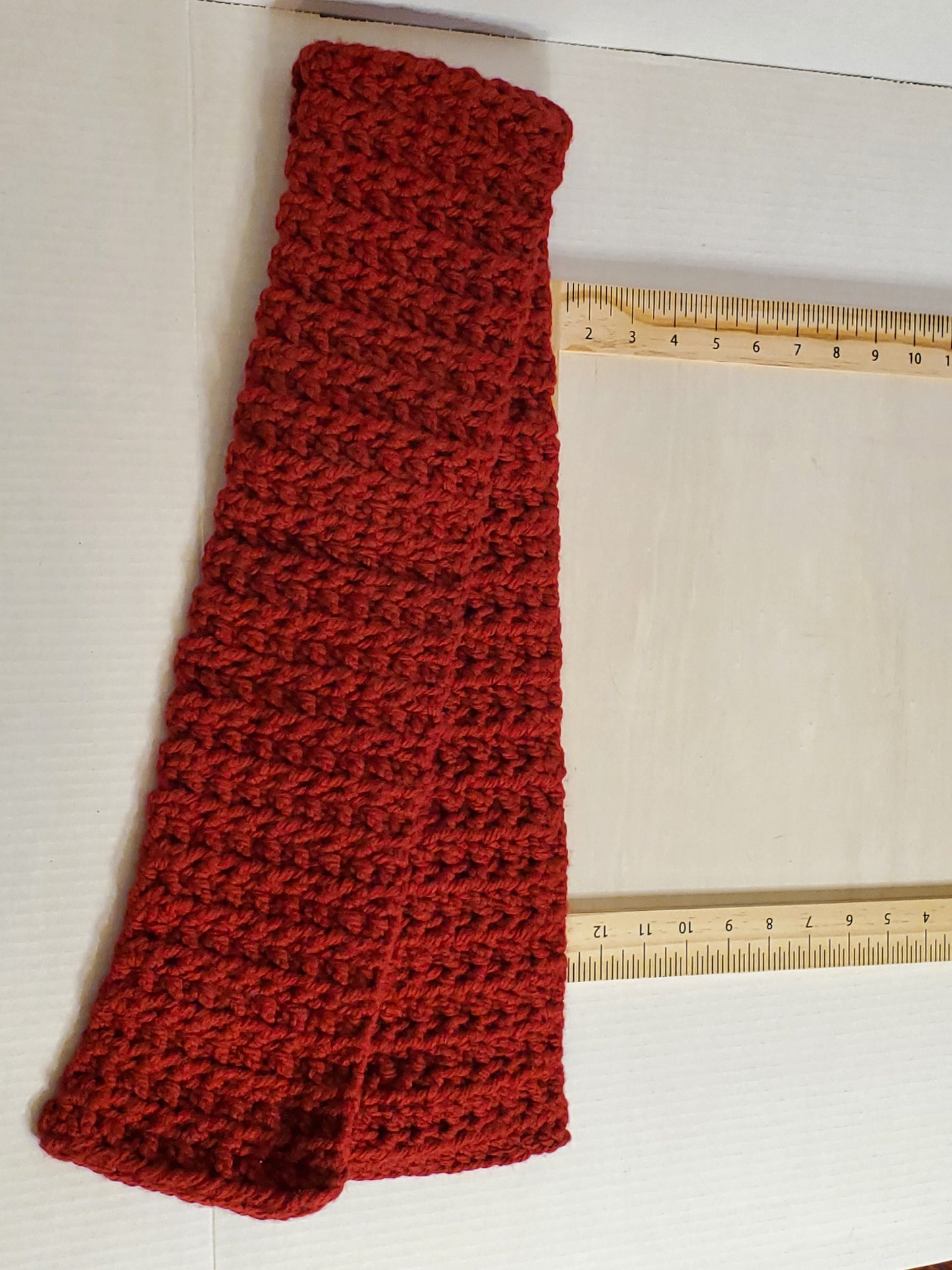 Item #79: Crochet Scarf, Maroon, 46 In Long, 5 In Wide, Made With Chunky/Thick 100 % Acrylic Yarn