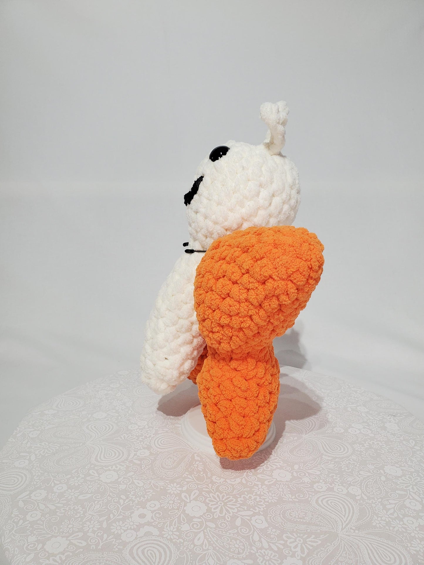T5: Crochet Butterfly Stuffy / Plush Toy, white and orange, made with soft blanket yarn (100% polyester) and safety eyes