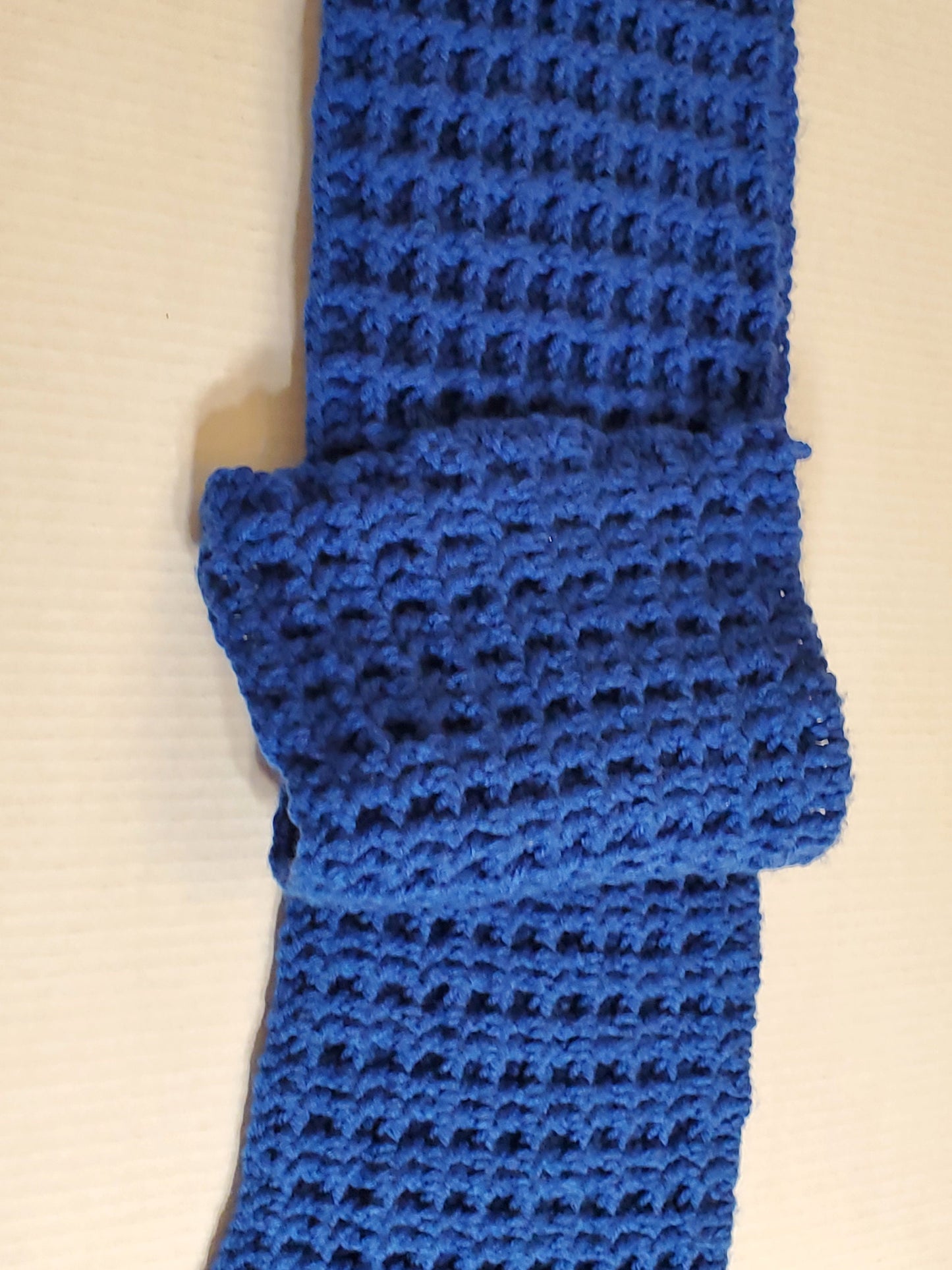 Item #70: Crochet Scarf, Blue, 5' Long 7" Wide, Made With 100% Acrylic Yarn