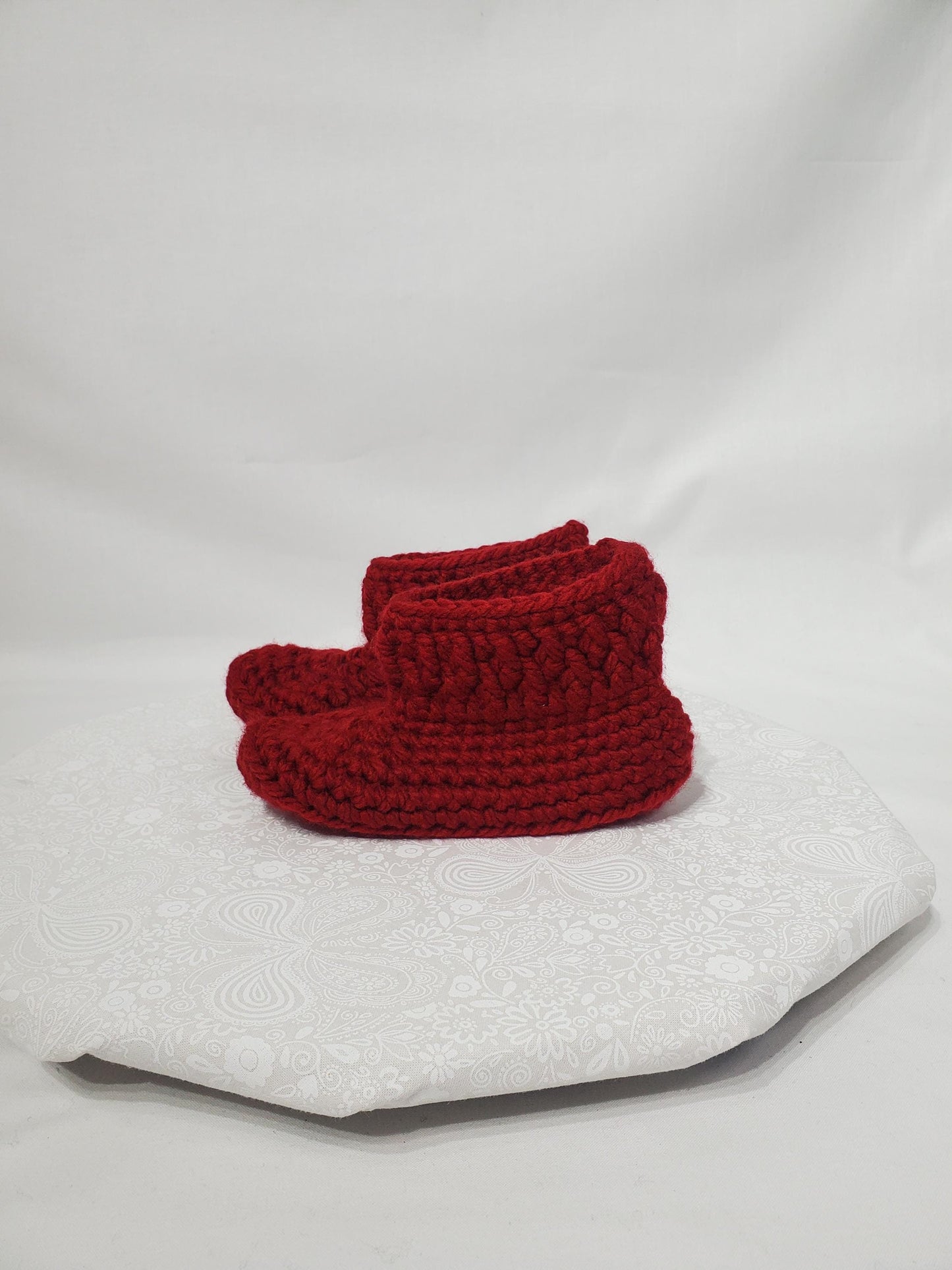 Item #17: Crochet Children's Bootie, Maroon, Children's Size 11/12, Made With 100% Acrylic Chunky Yarn