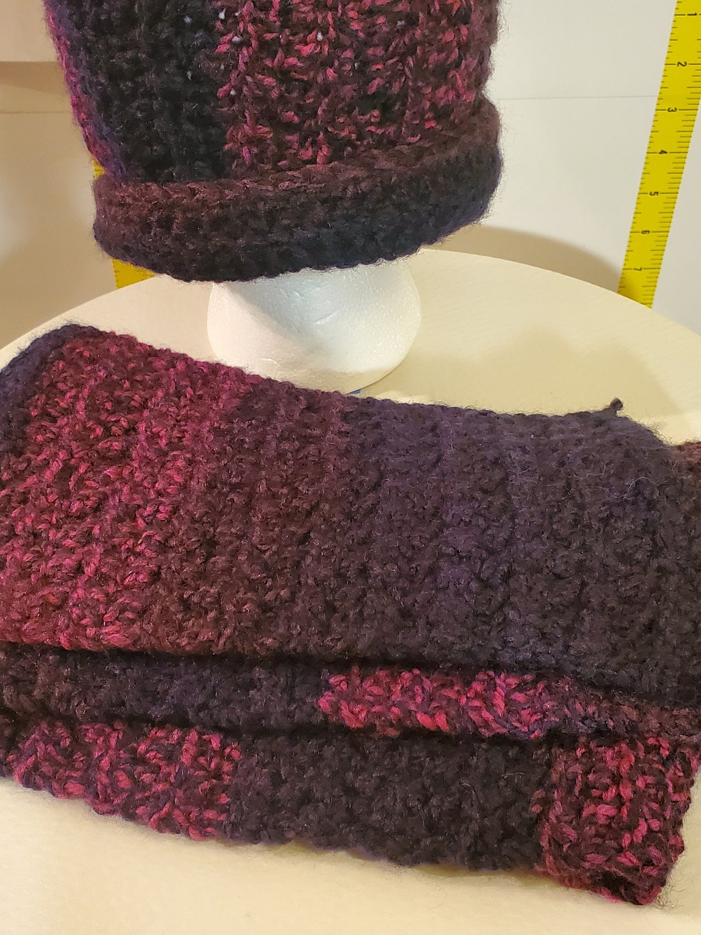 Item #84: Crochet Hat And Scarf Set, Purple, 3' 8" Long 5 1/2" wide, Sized Child (4y-10y), Made With Extra Soft 100% Acrylic Yarn