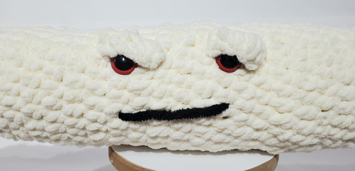 J11 - Crochet Joint / Doobie, White 100% polyester soft blanket yarn, has safety eyes, approx. 26"x 5", 13 oz