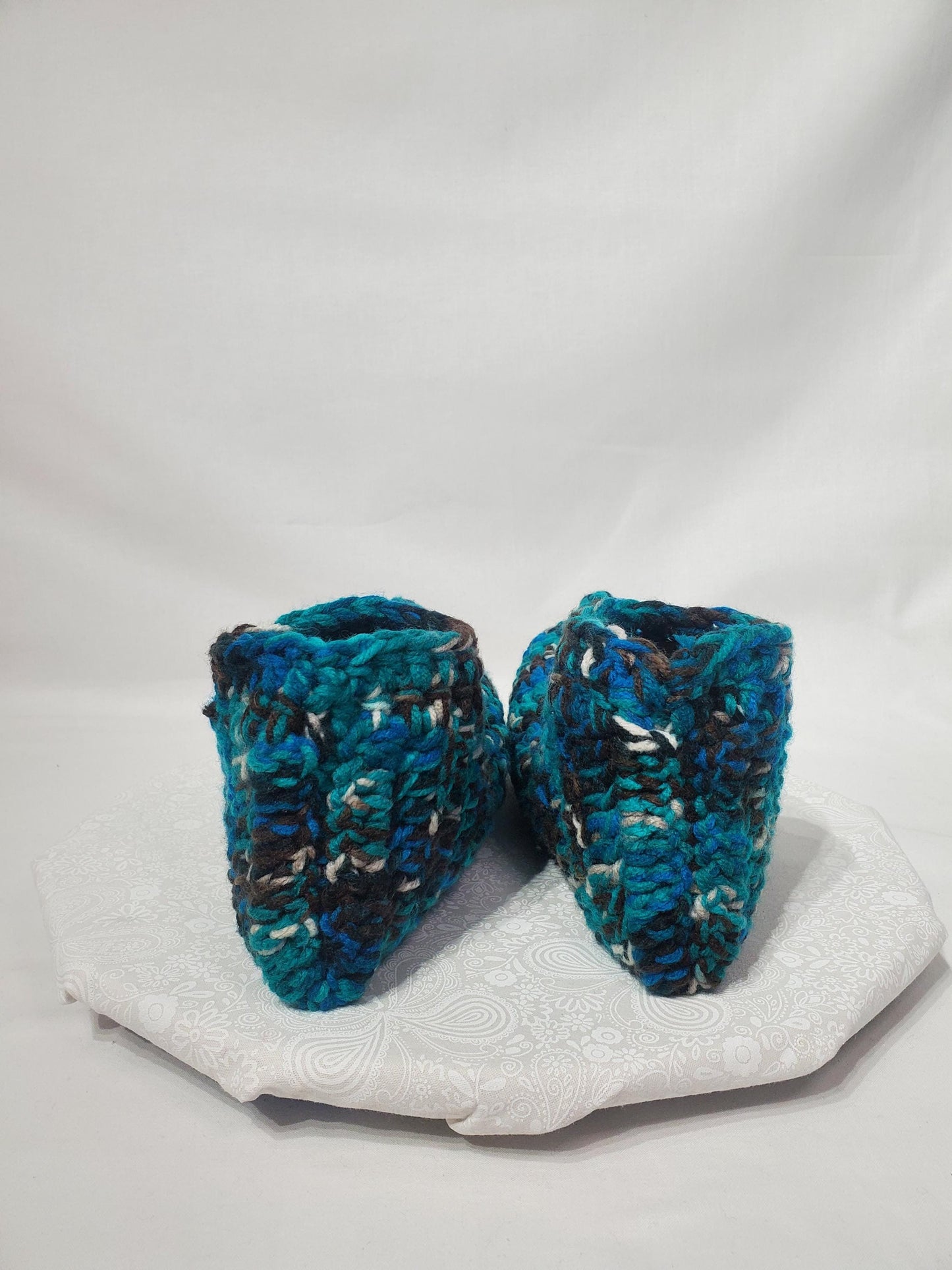 Item #12: Men's Crochet Slippers, Multi- Colored, Men's Size 15/16, Made With 100% Acrylic Yarn