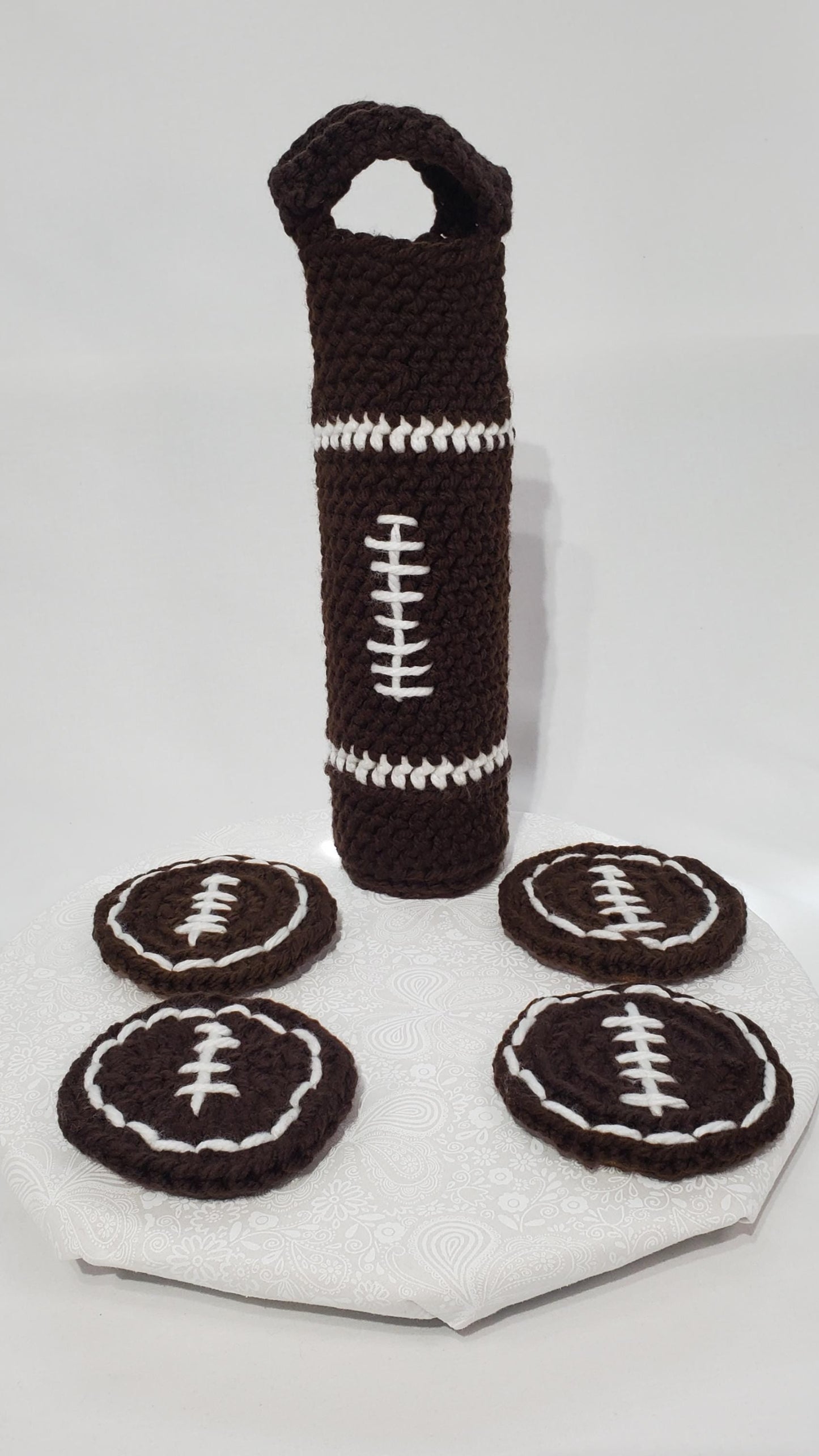 C6: Football Wine Cozy and Coaster Set