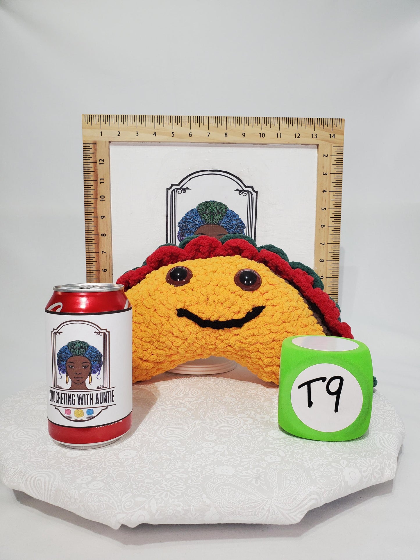 T9: Crochet Taco Stuffie / Plush Toy, made with soft blanket yarn and plastic safety eyes