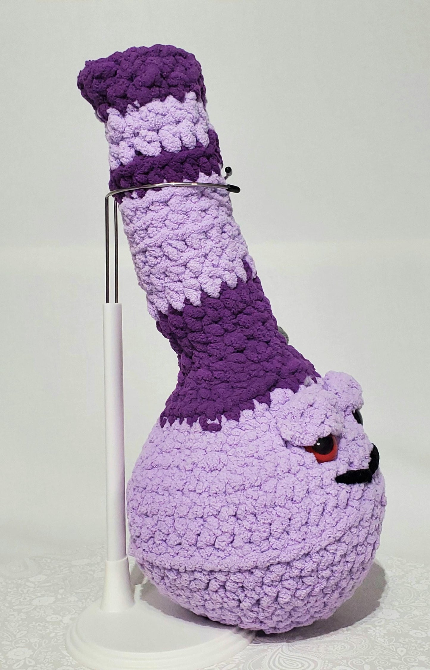 B7: Crochet Bong, Dark and Light Purple, made with 100% polyester, soft blanket yarn, approx. 13" x 6", 8 oz