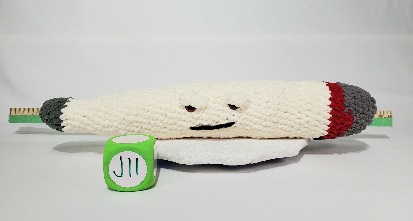 J11 - Crochet Joint / Doobie, White 100% polyester soft blanket yarn, has safety eyes, approx. 26"x 5", 13 oz