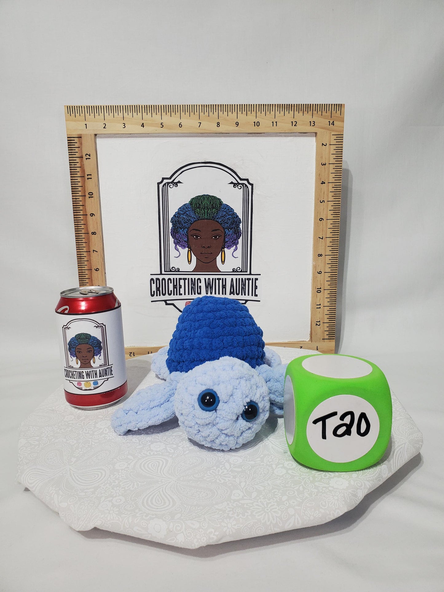 T20: Crochet Turtle Plushy / Stuffy, blue, made with soft blanket yarn (100% Polyester) and safety eyes, approx. 10" x 5" x 10"