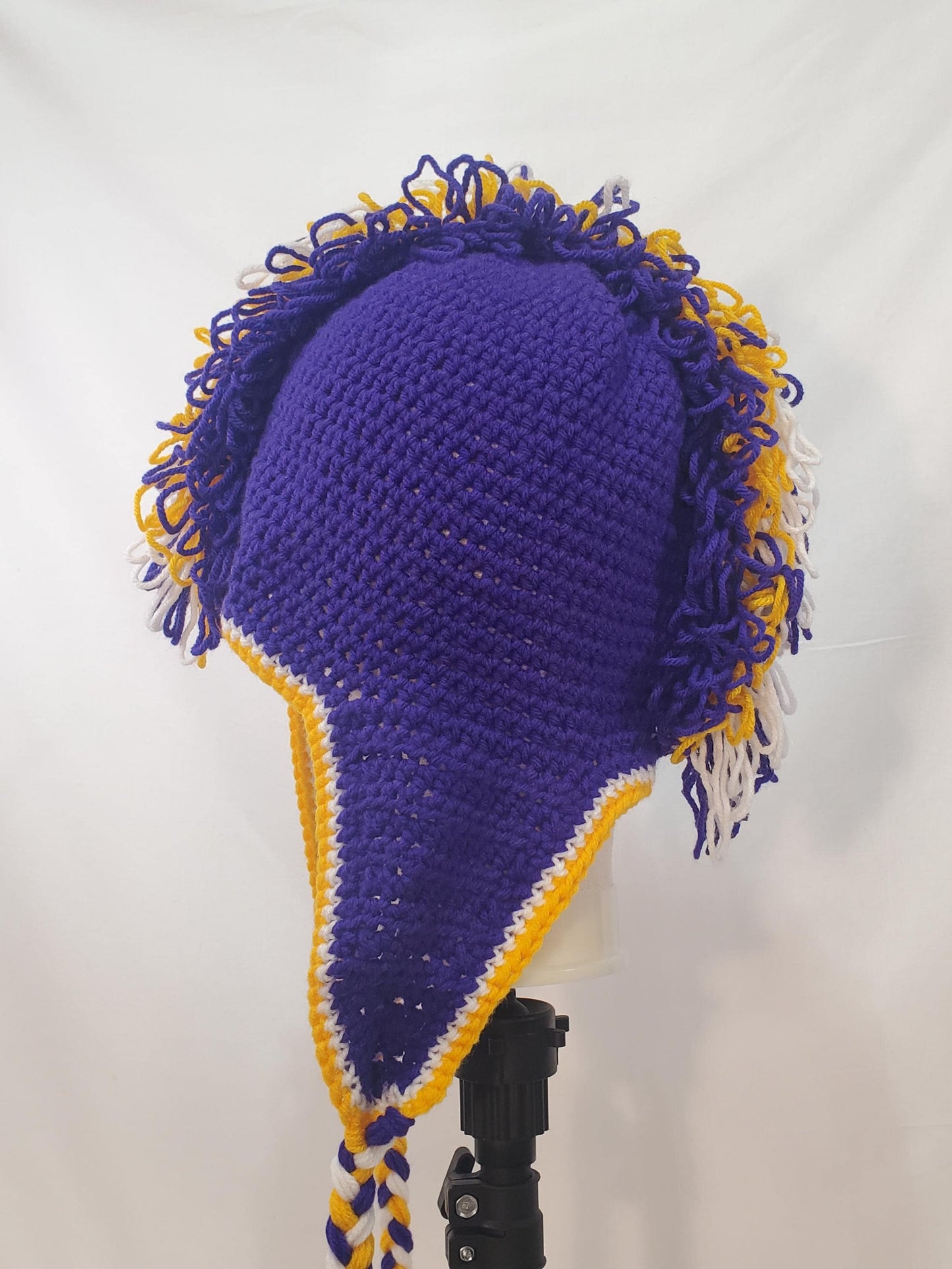 V13: Minnesota Vikings Inspired Crochet Mohawk Hat, Size Adult Extra Large, Made With 100% Acrylic Yarn