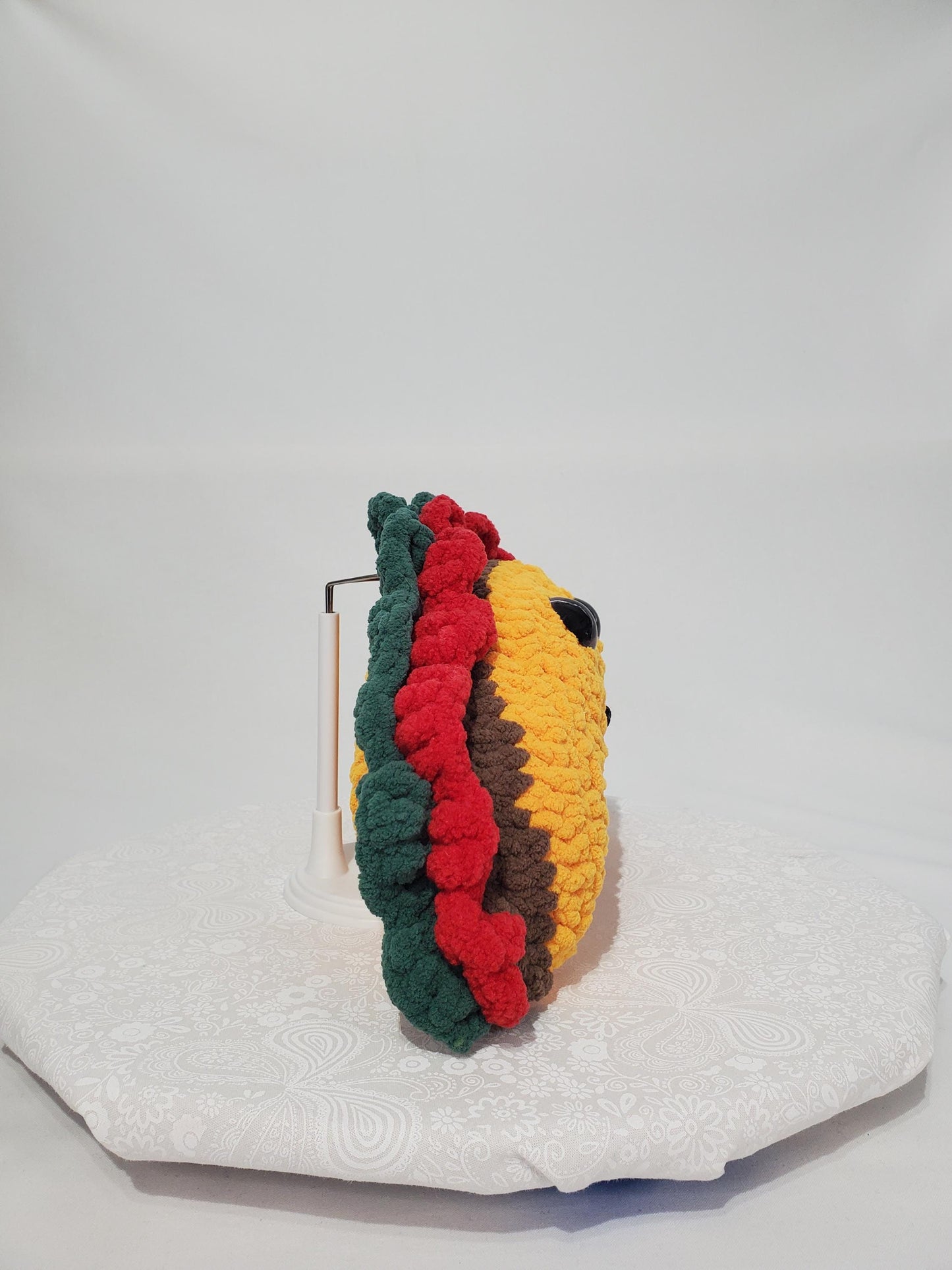 T9: Crochet Taco Stuffie / Plush Toy, made with soft blanket yarn and plastic safety eyes