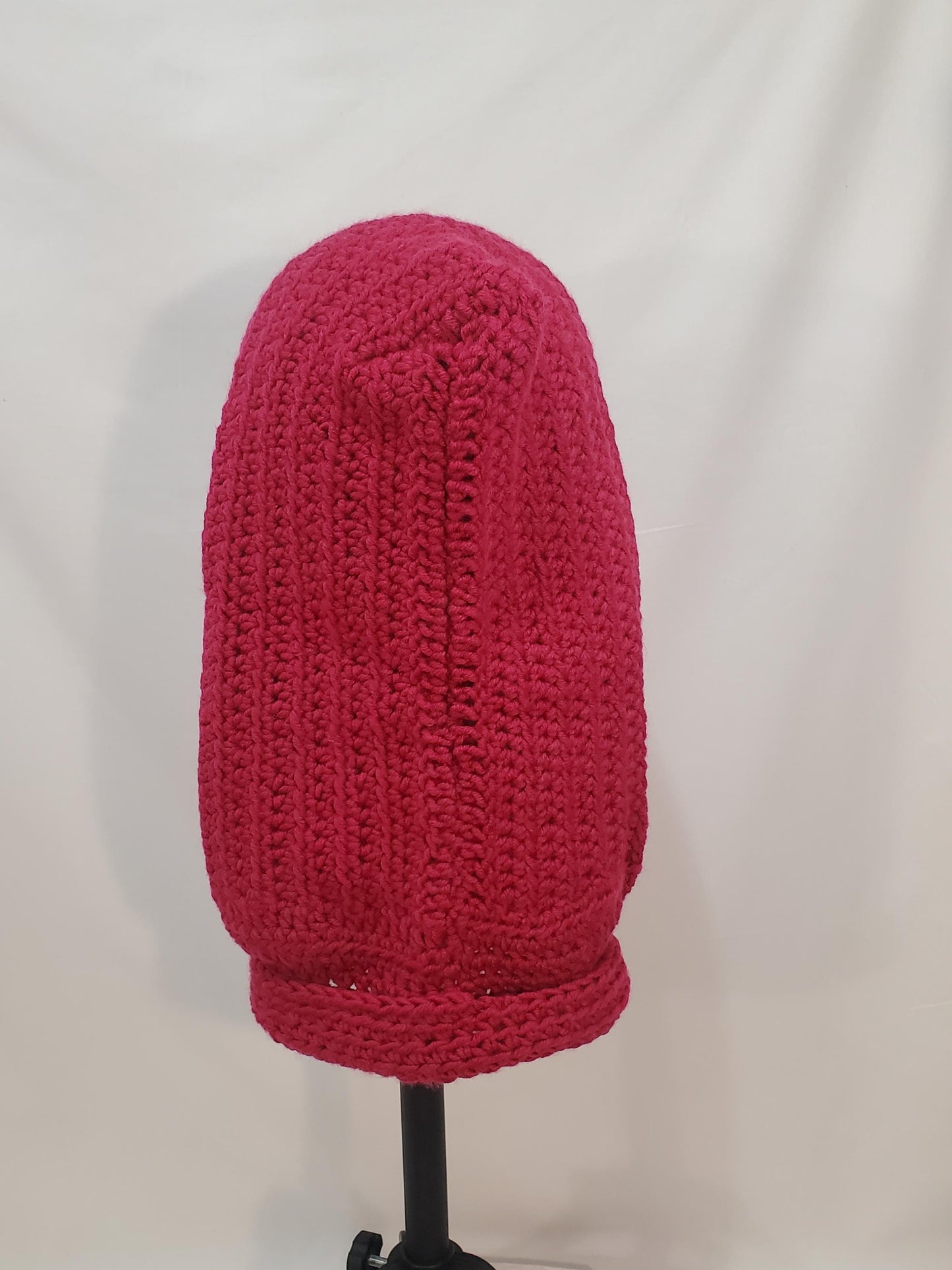 Item #56: Crochet Hood/Hat, Dark Pink, Adult Sized, Made With 100% Acrylic Yarn