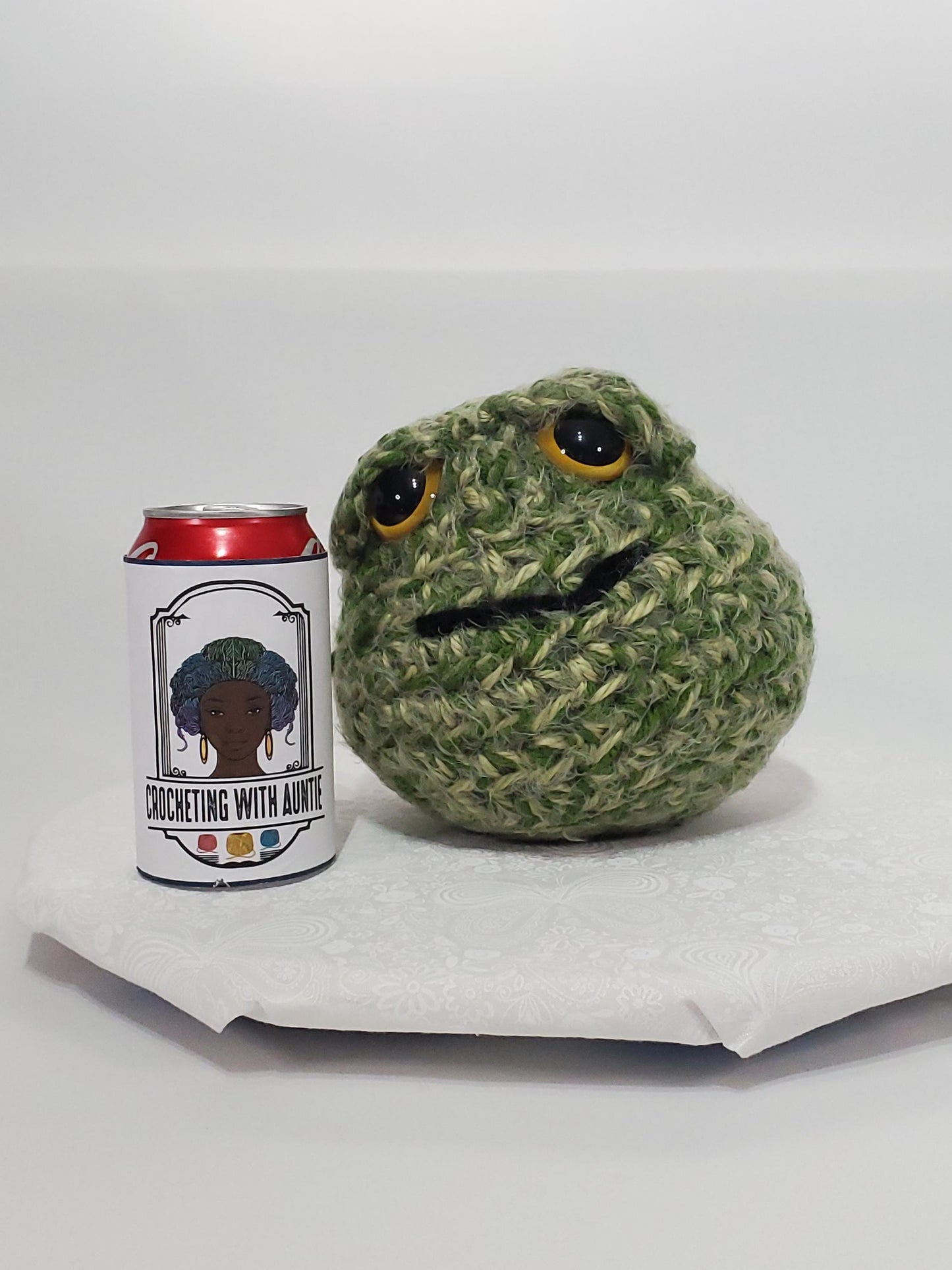 N6: Crochet 420 Nugget made with acrylic and polyester yarn, safety eyes and polyester fiber fill, approx. 7x7, approx. 10 oz.