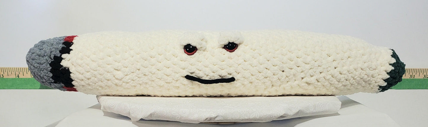 J9 - Crochet Joint / Doobie, White 100% polyester soft blanket yarn, has safety eyes, approx. 22"x 4"