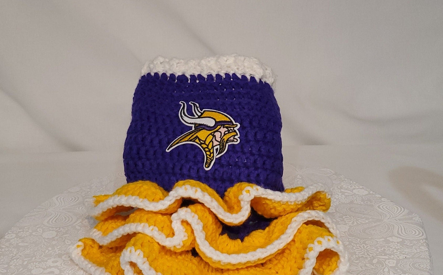 V19: MN Vikings Inspired Dog Dress with Ruffles for a medium sized dog