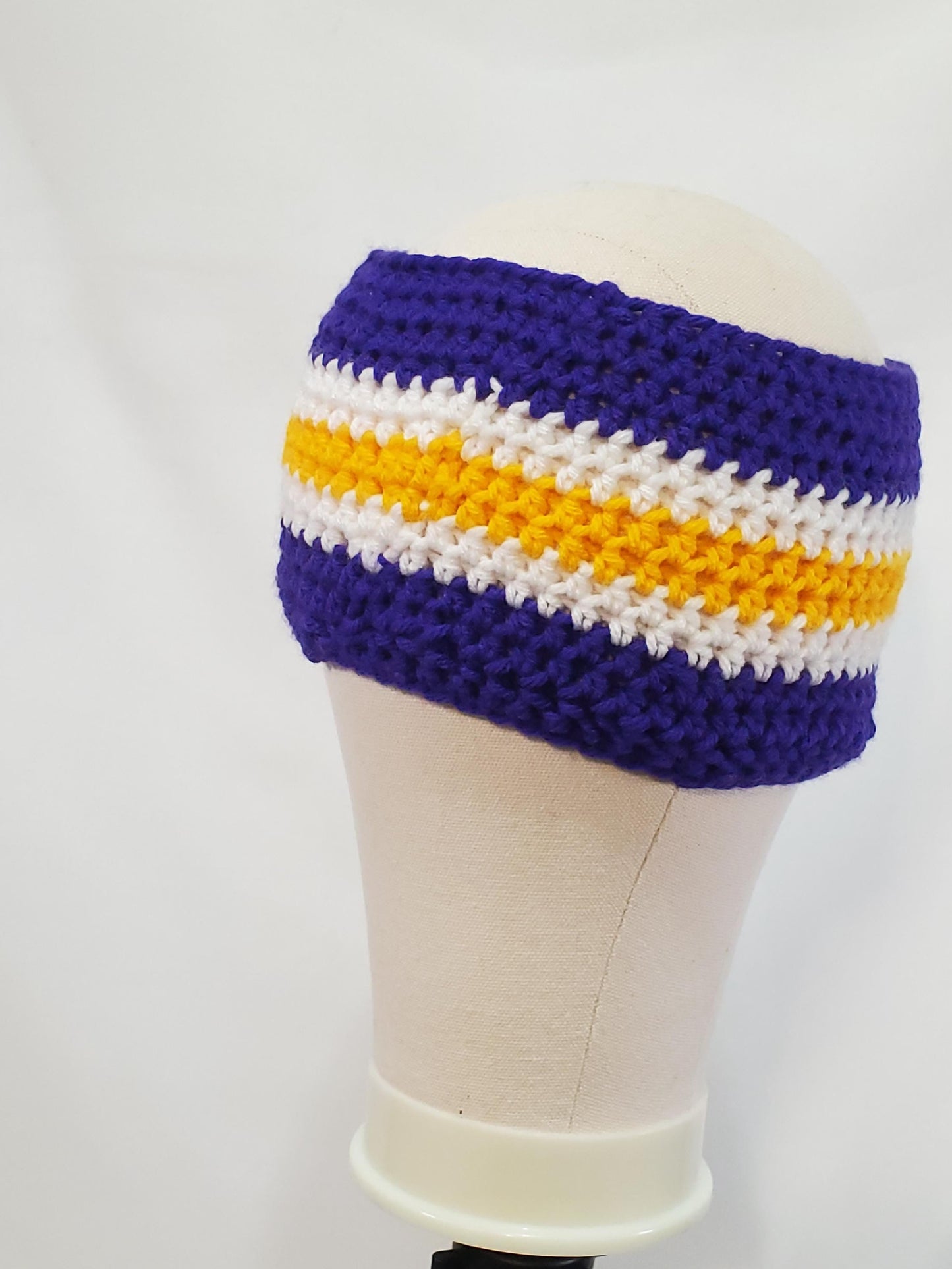 Item #45: MN Vikings Inspired Crochet Ear Warmer, Size Adult Medium, Made From 100% Acrylic Yarn