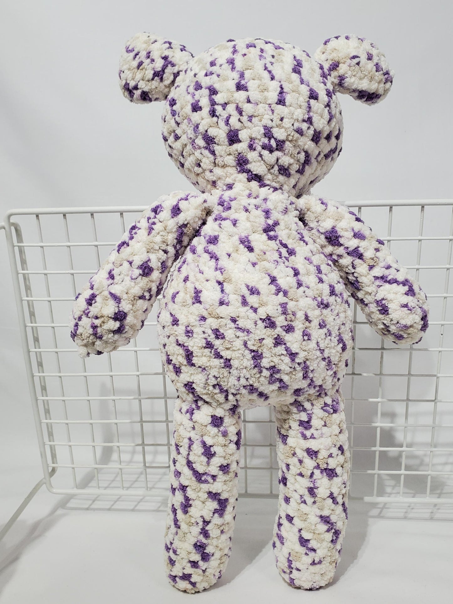 T15: Crochet Hippo, made with soft blanket yarn (100% polyester), fiber fill, and plastic safety eyes, approx. 19" x 10"