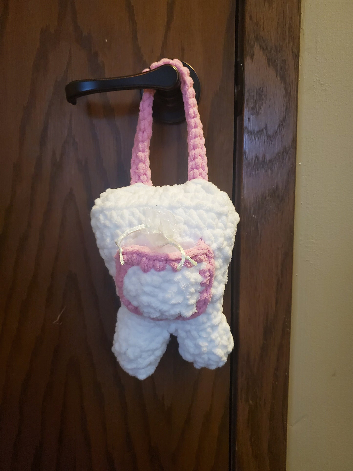 Tooth fairy Pillow, with pocket, hang on door, made with extra soft 100% polyester yarn