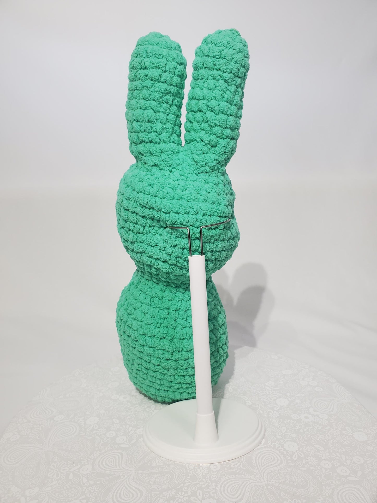 Crochet Bunny Stuffy / Plush Toy, teal, made with soft blanket yarn (100% polyester) and safety eyes, approximately 14 in tall